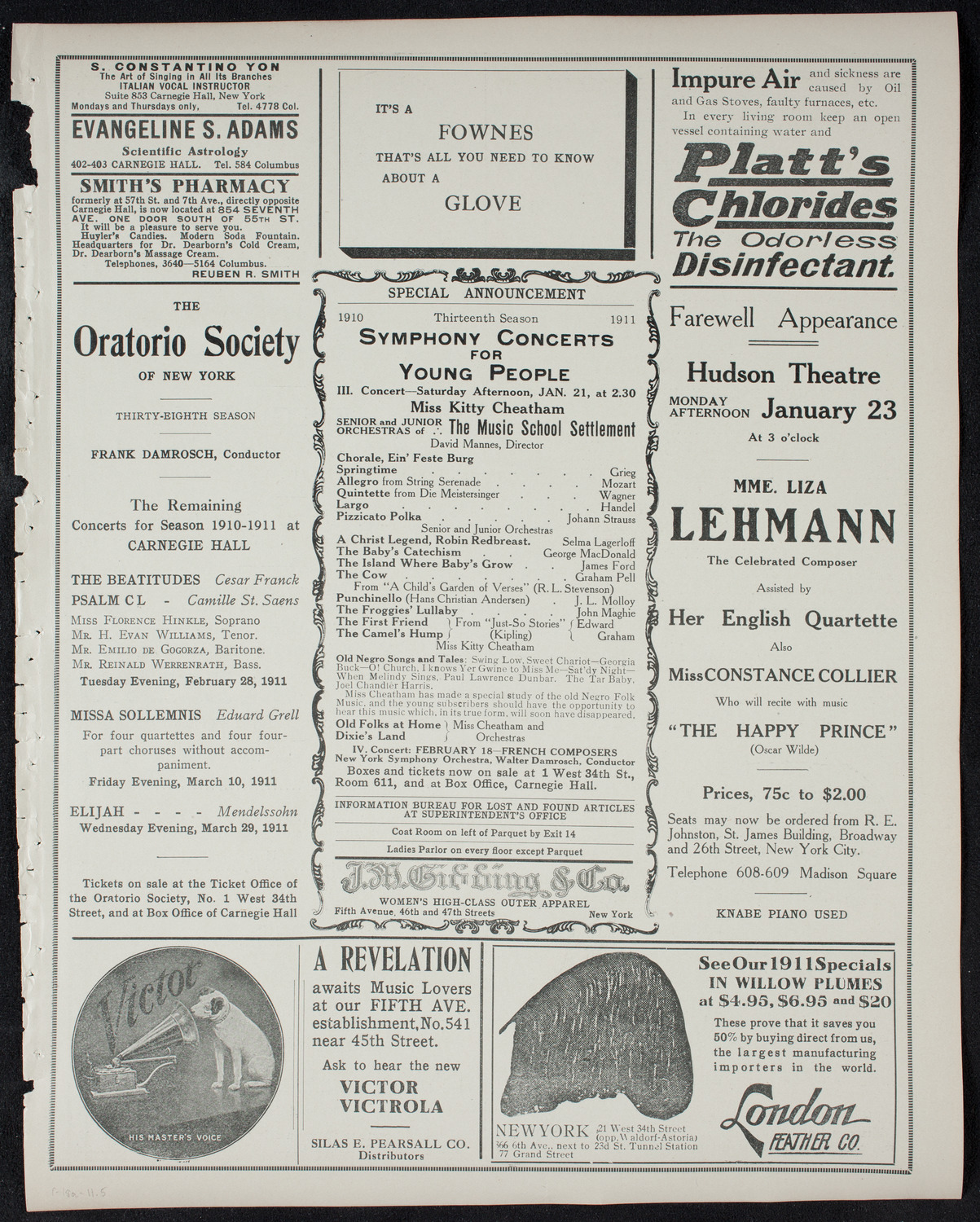 Edmond Clement, Tenor, January 18, 1911, program page 9