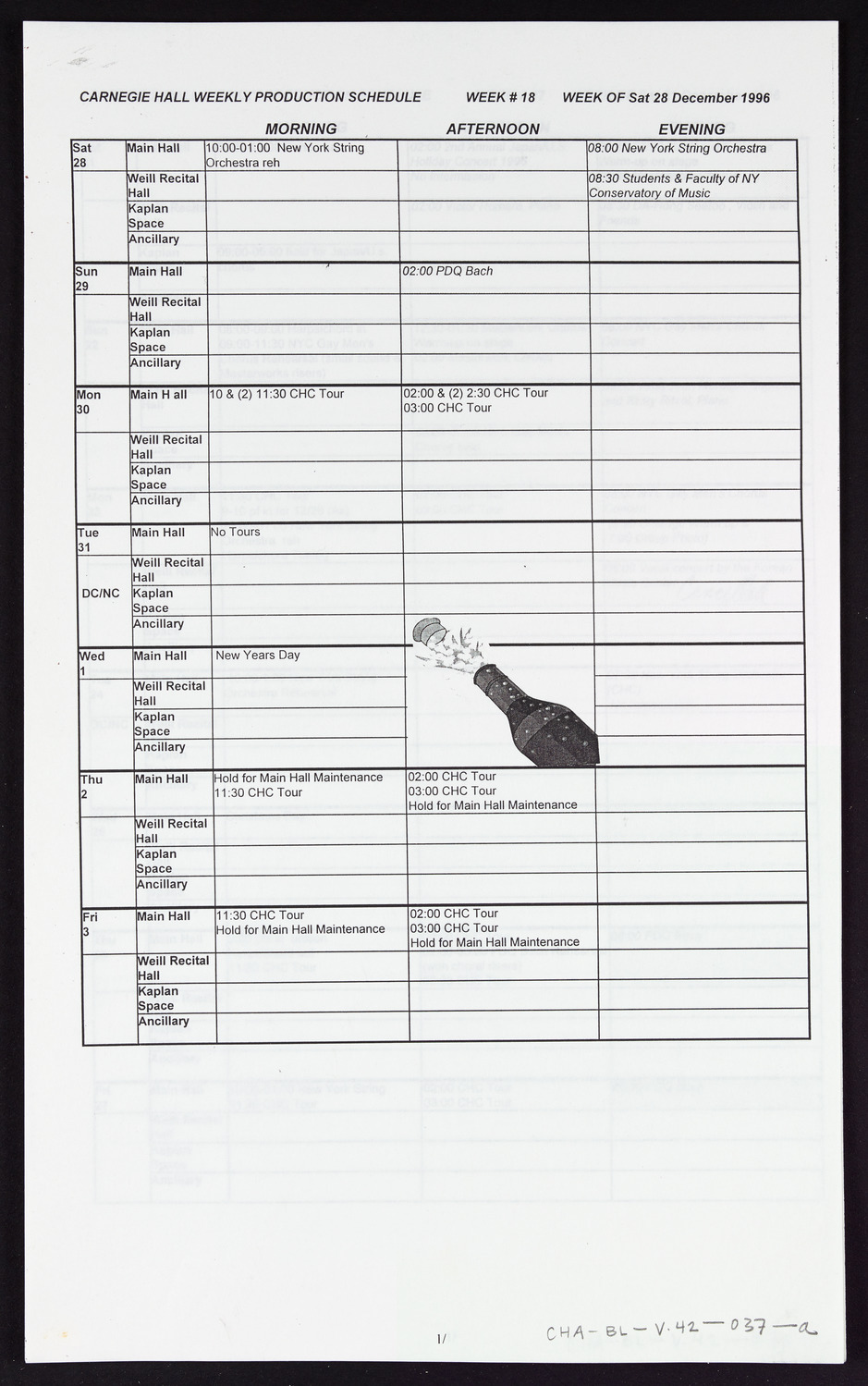 Carnegie Hall Booking Ledger, volume 42, page 37a