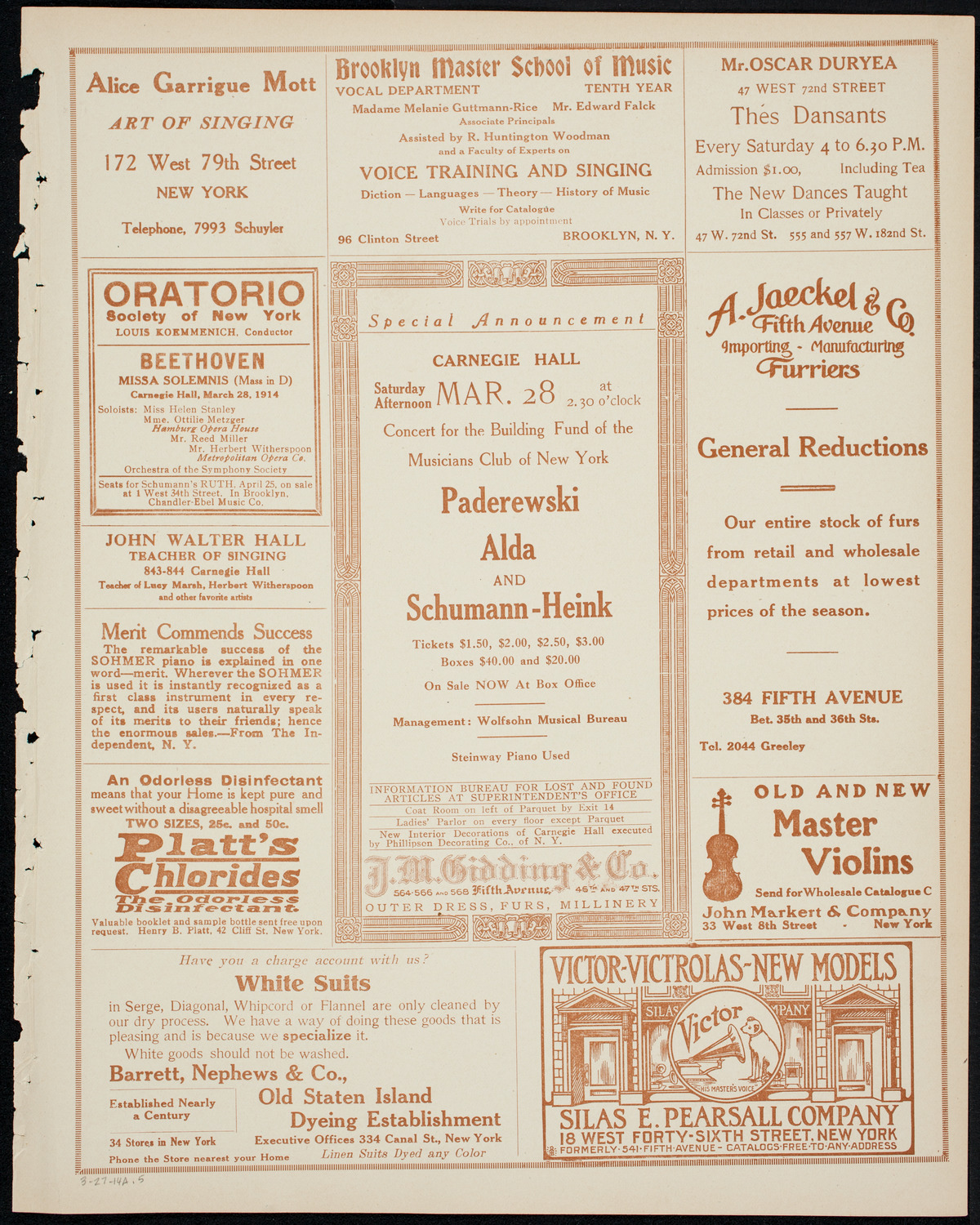 New York Philharmonic, March 27, 1914, program page 9