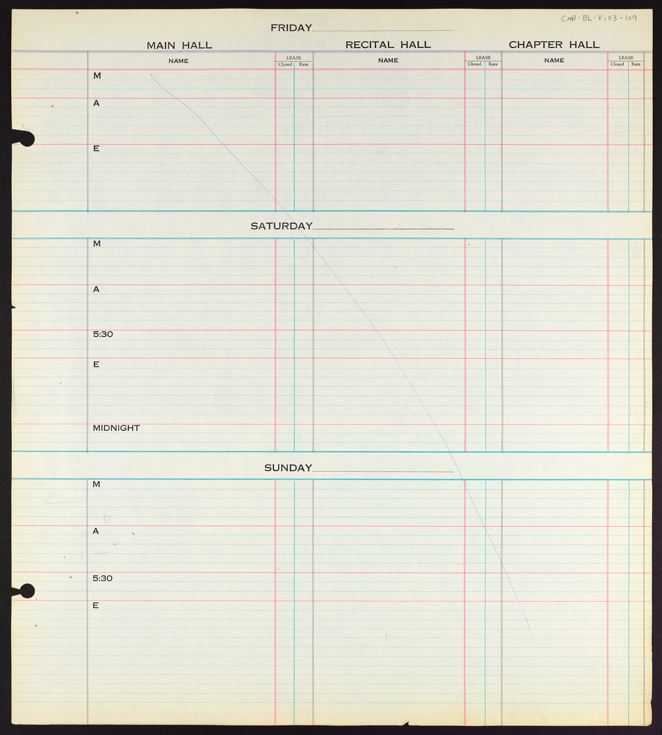 Carnegie Hall Booking Ledger, volume 3, page 109