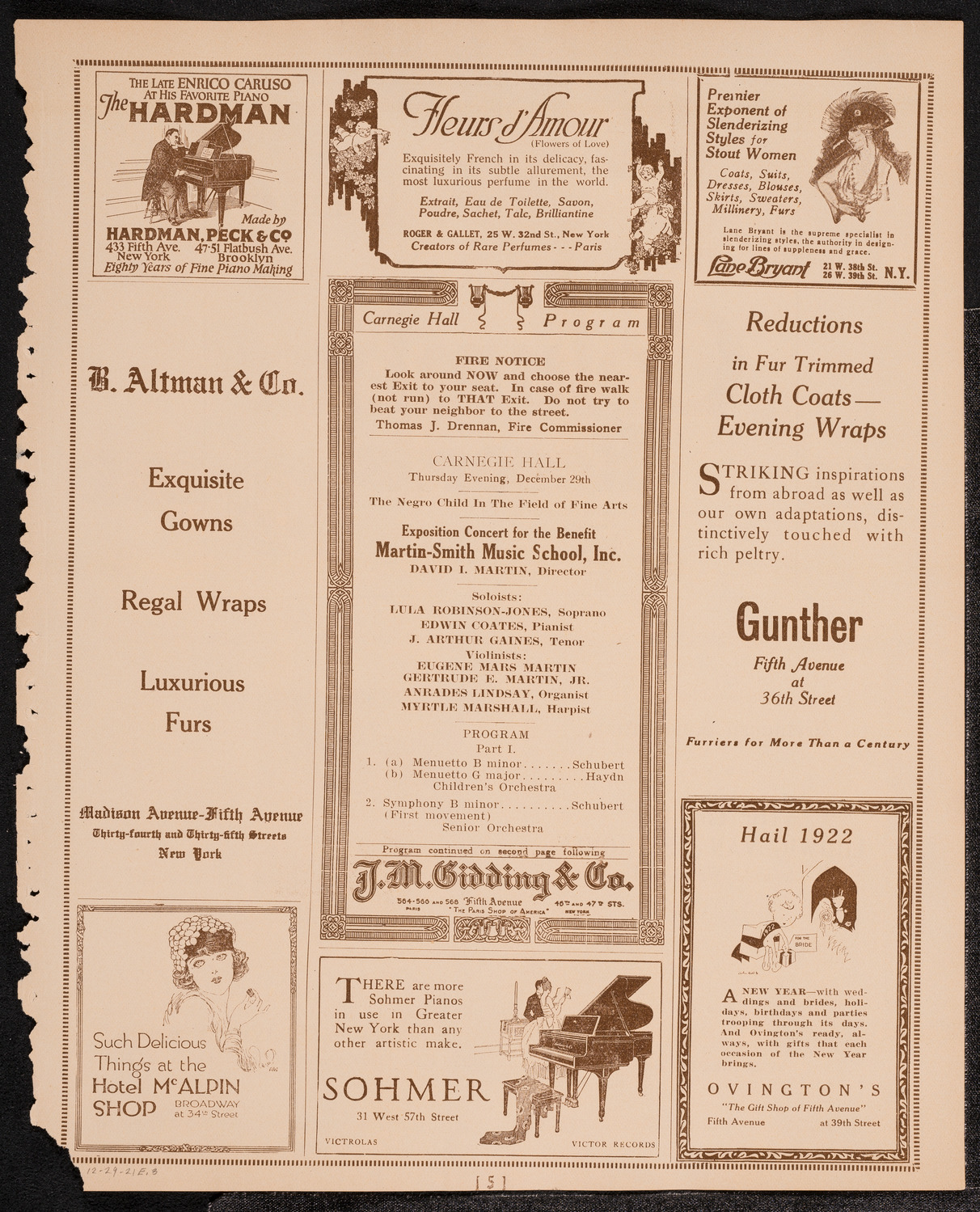 Benefit: Martin-Smith Music School, December 29, 1921, program page 5