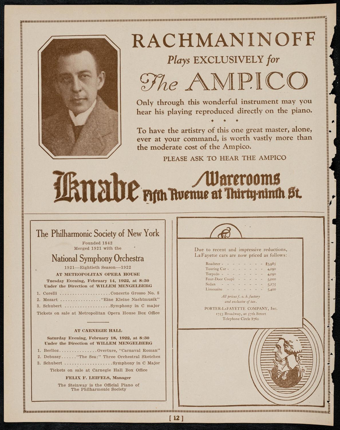Jascha Heifetz, Violin, February 13, 1922, program page 12