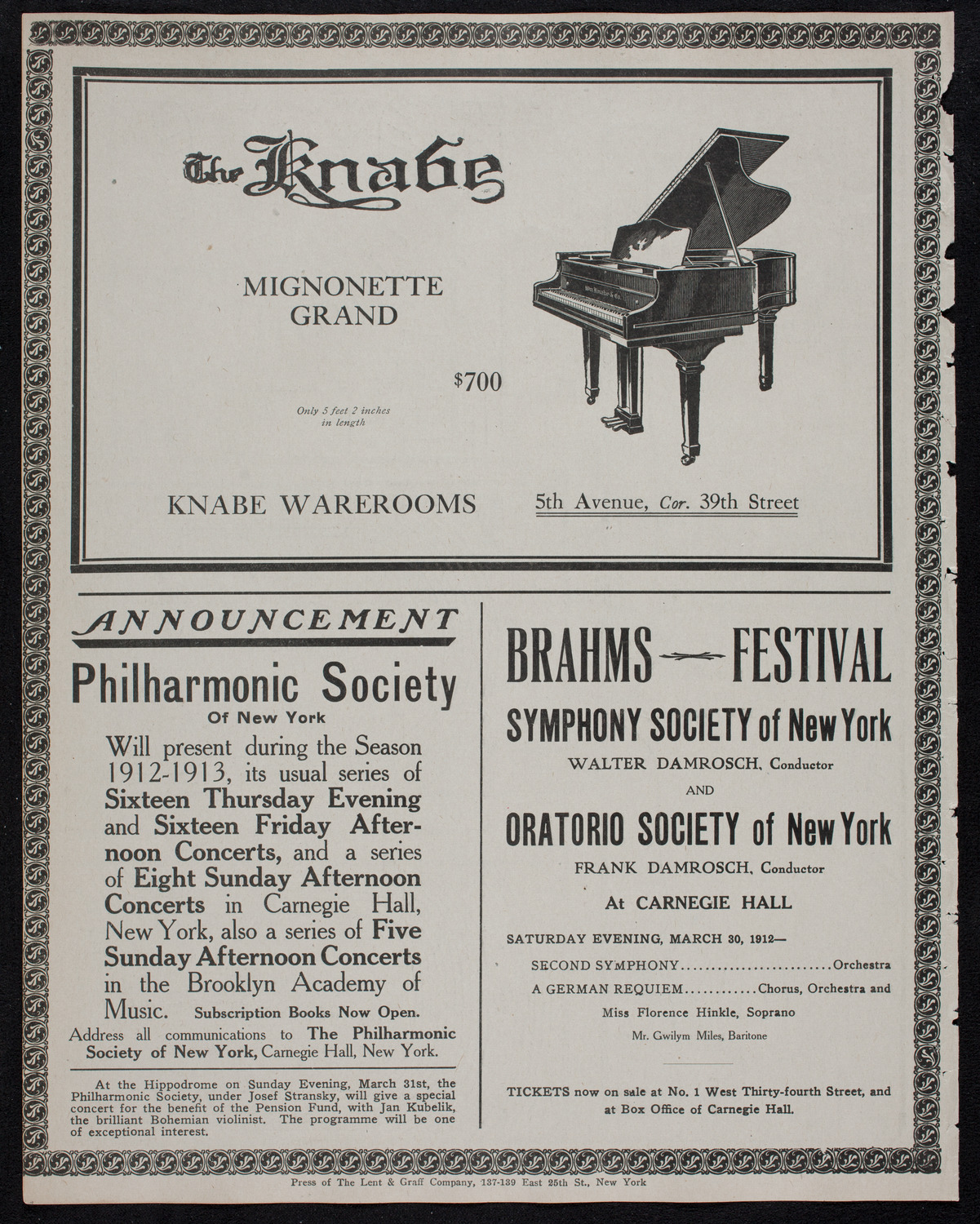 Brahms Festival: New York Symphony Orchestra, March 29, 1912, program page 12