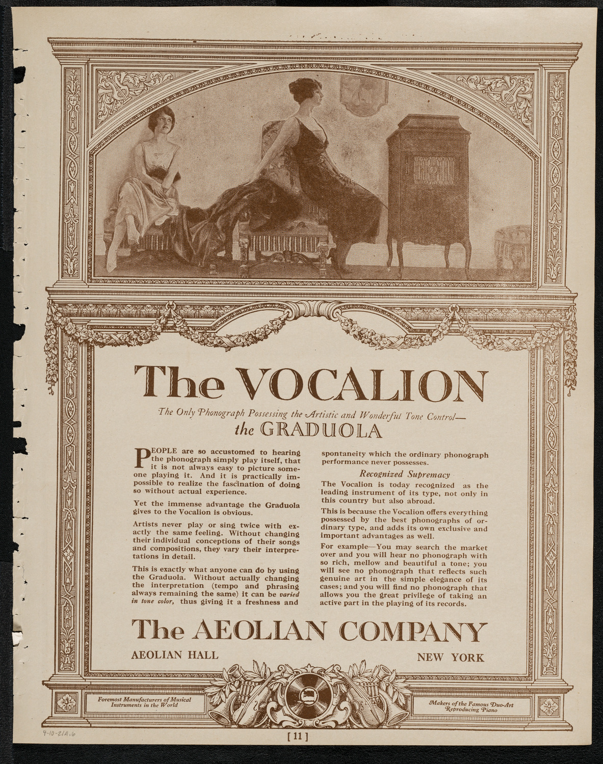 Sophie Braslau, Contralto, April 10, 1921, program page 11