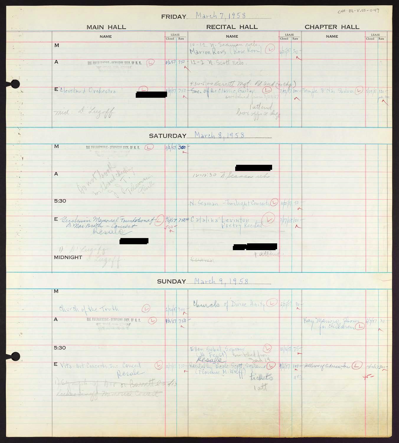 Carnegie Hall Booking Ledger, volume 3, page 49