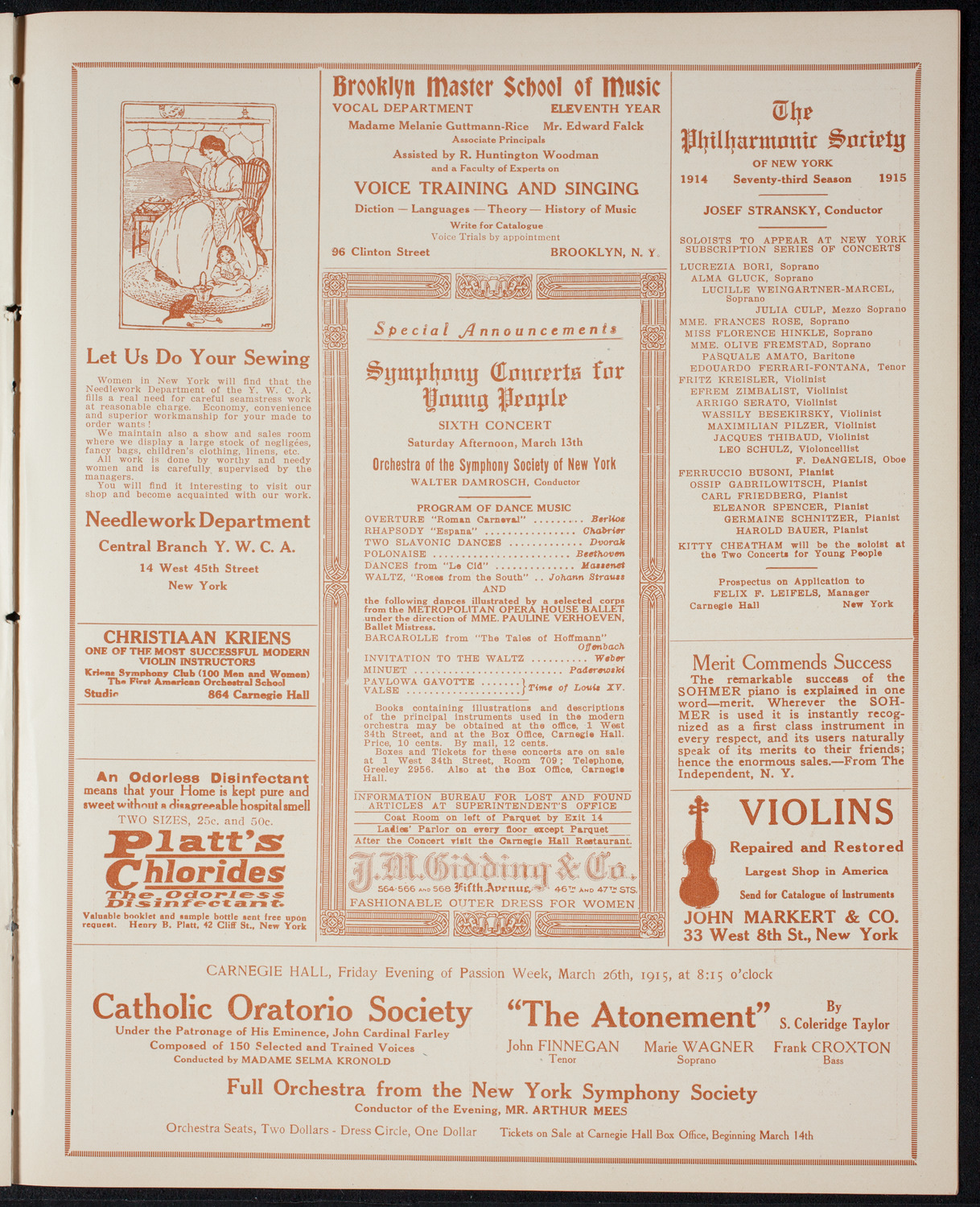 Musical Art Society of New York, March 11, 1915, program page 9