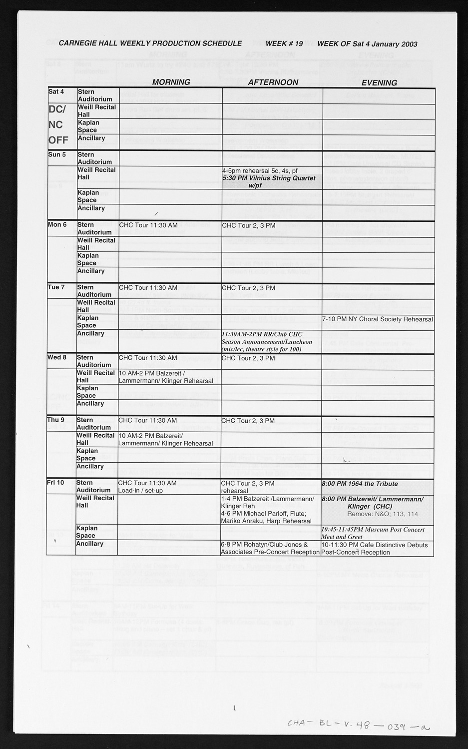 Carnegie Hall Booking Ledger, volume 48, page 39a