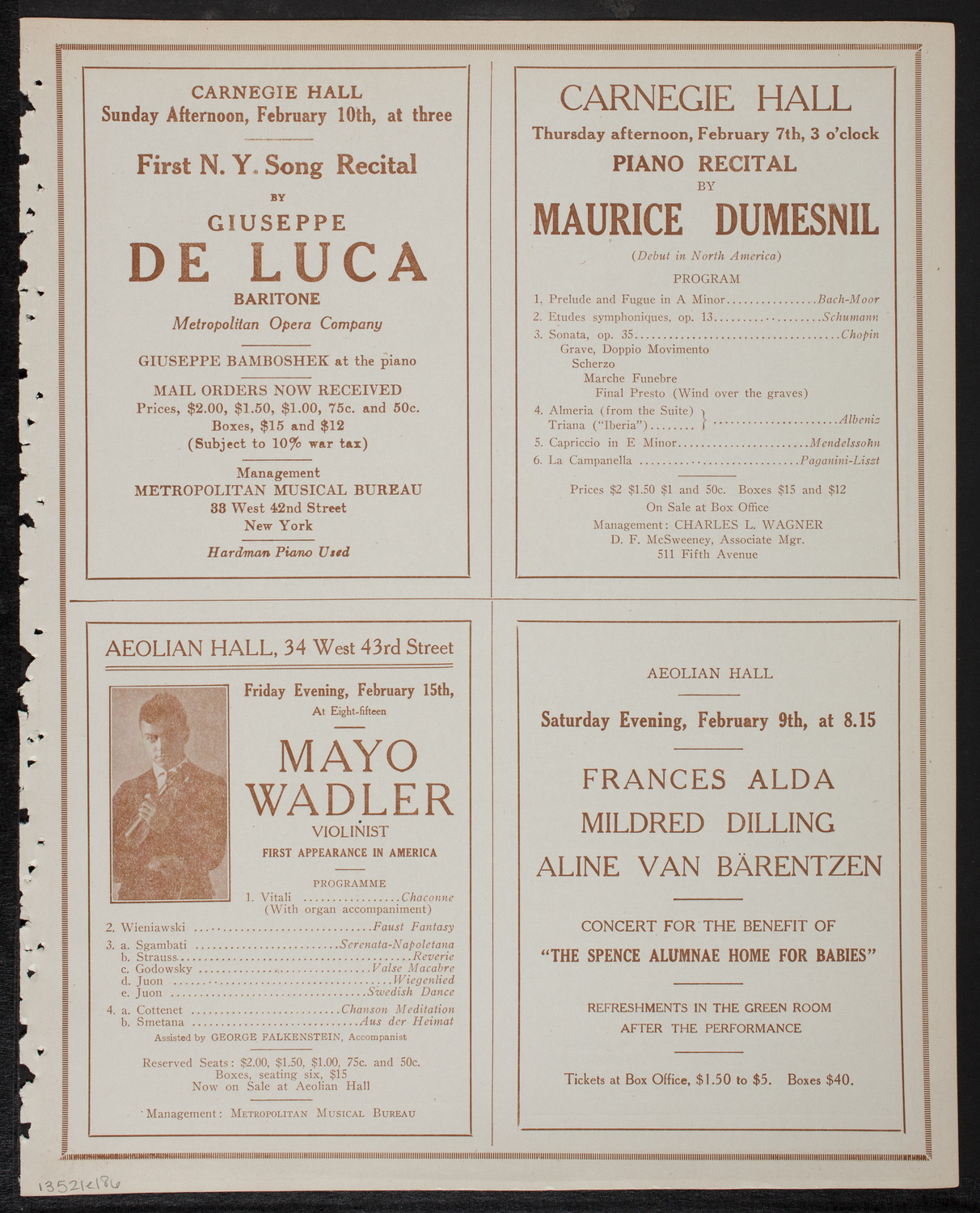 Mischa Elman, Violin, February 1, 1918, program page 11