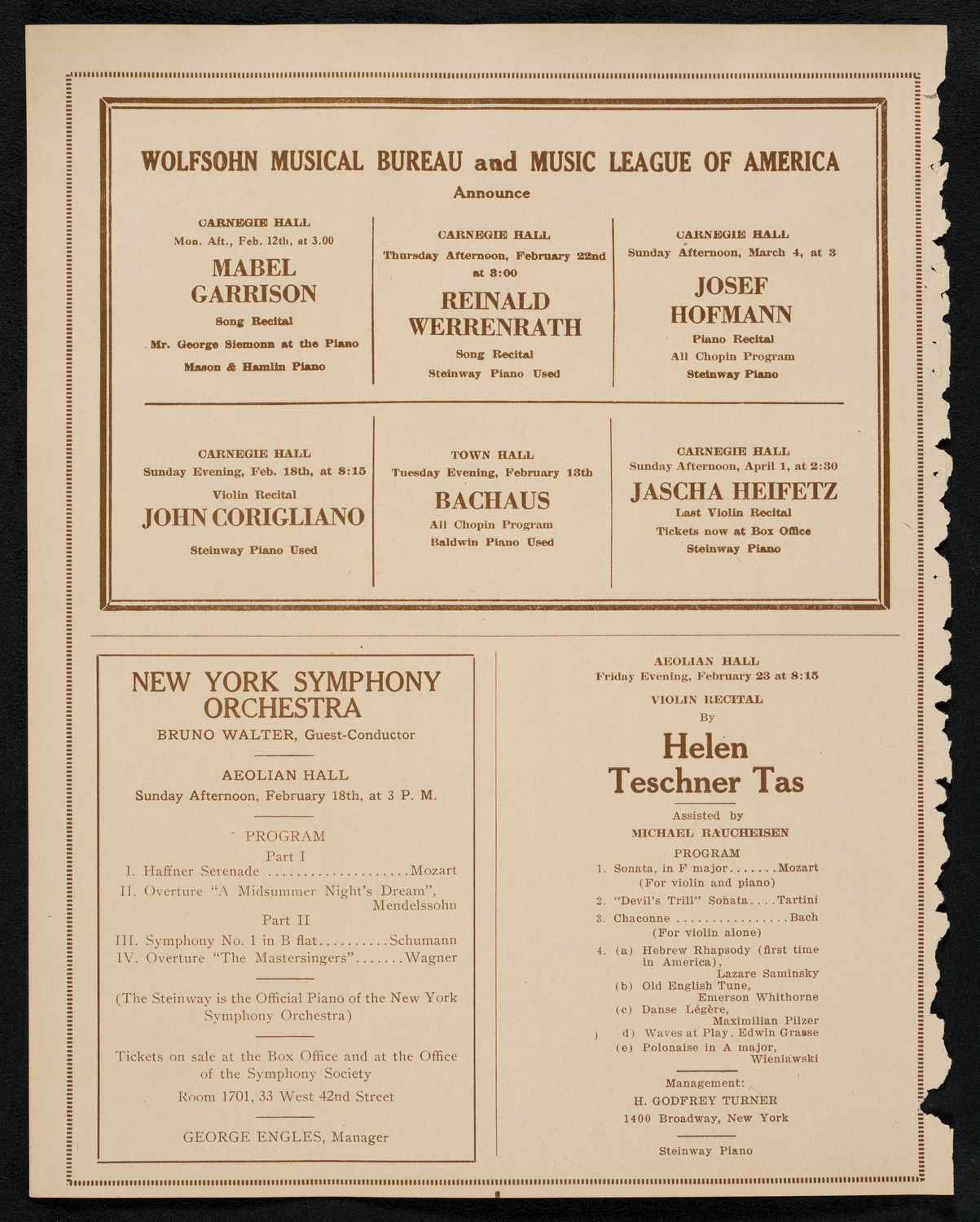 New York Philharmonic, February 11, 1923, program page 8