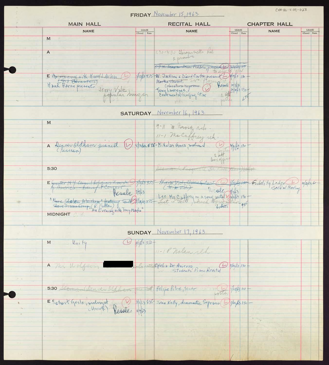 Carnegie Hall Booking Ledger, volume 9, page 23