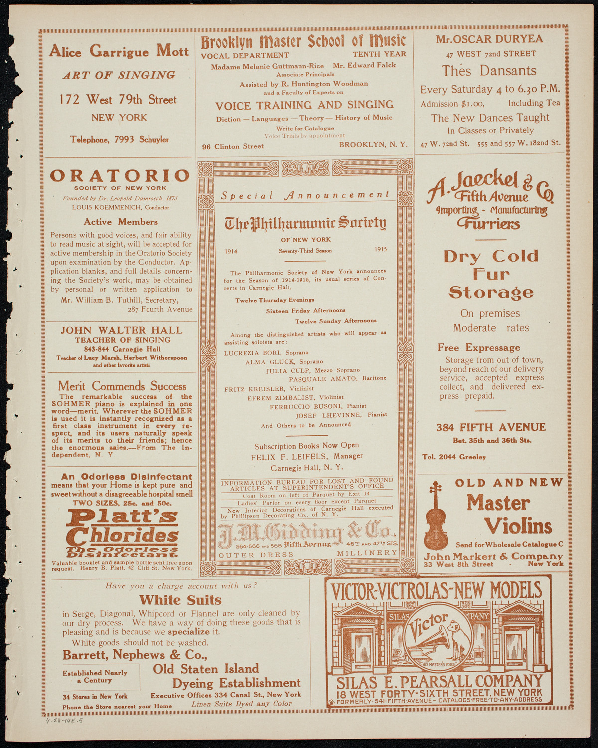 The Ellery Band, April 28, 1914, program page 9