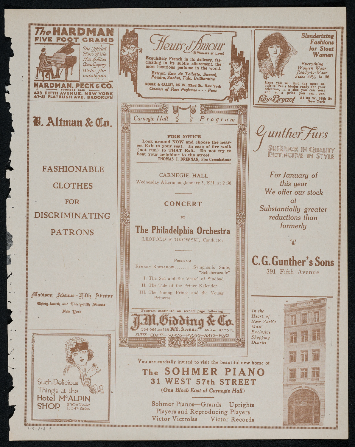 Philadelphia Orchestra, January 5, 1921, program page 5