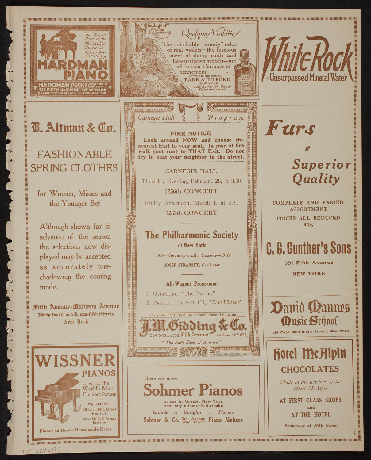 New York Philharmonic, February 28, 1918, program page 5