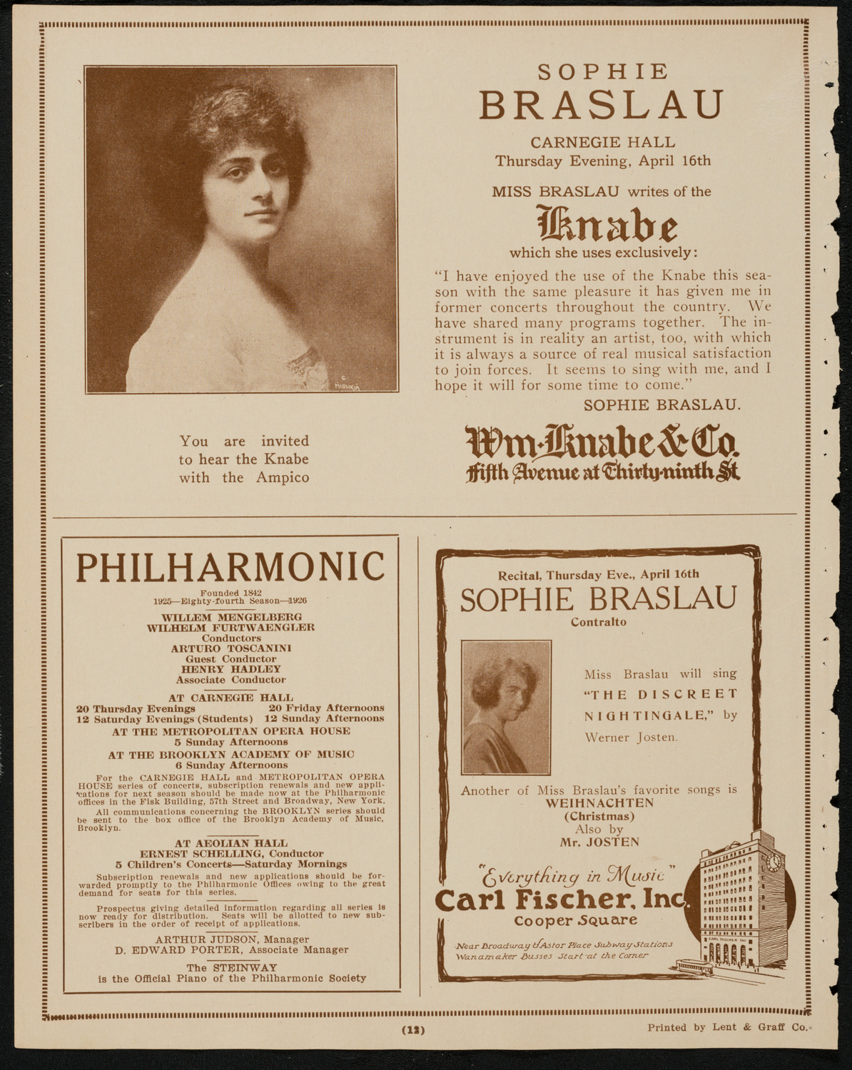Sophie Braslau, Contralto, April 16, 1925, program page 12