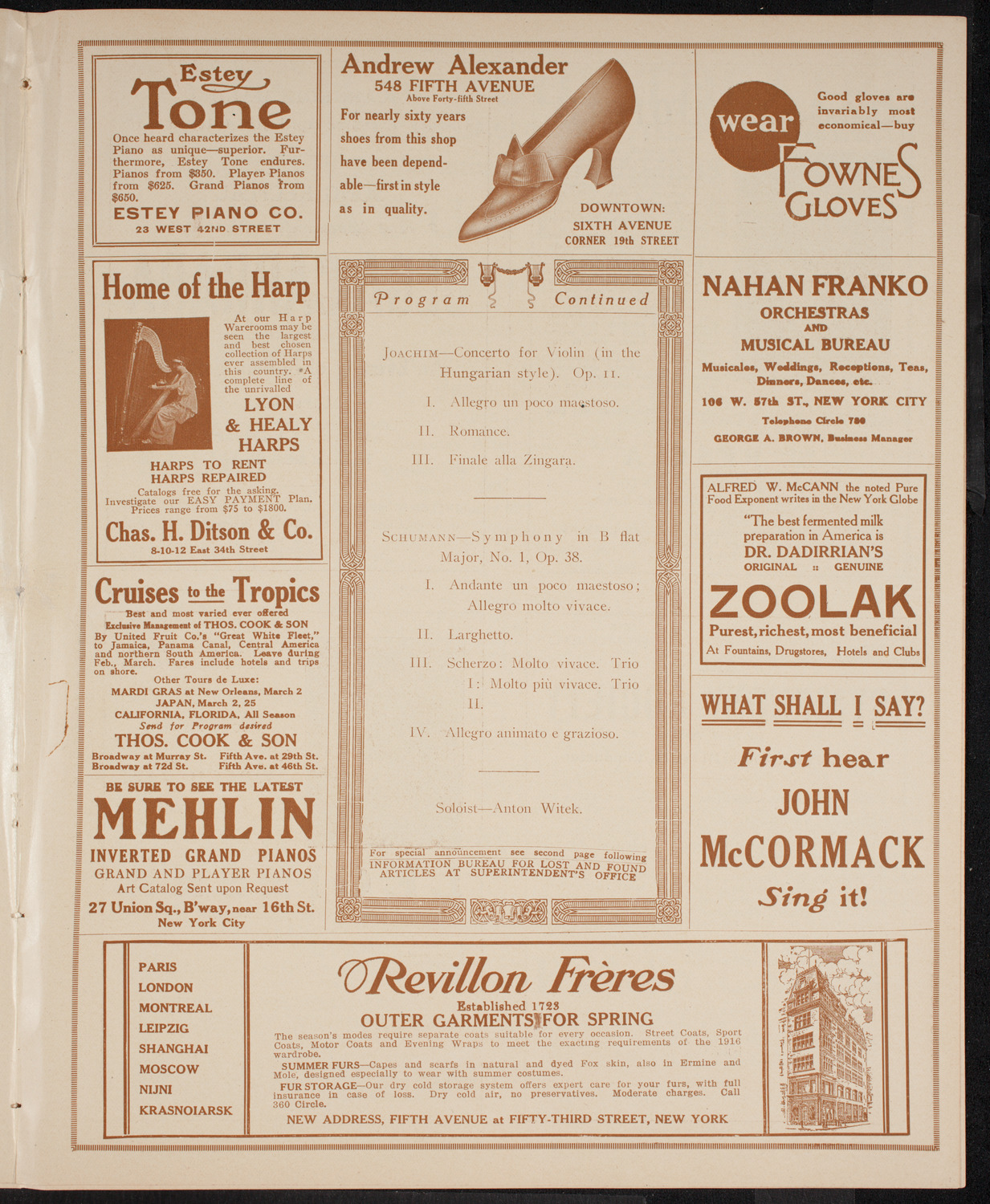 Boston Symphony Orchestra, March 16, 1916, program page 7