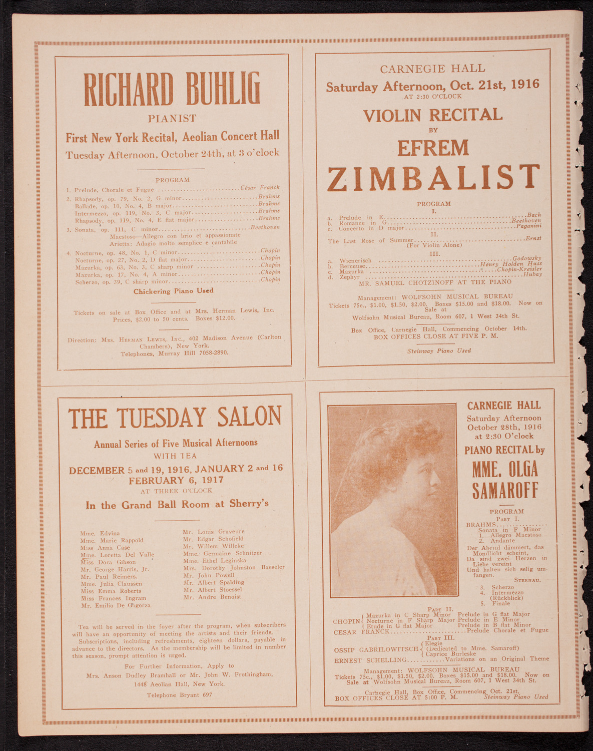 Anna Case, Soprano, October 11, 1916, program page 10