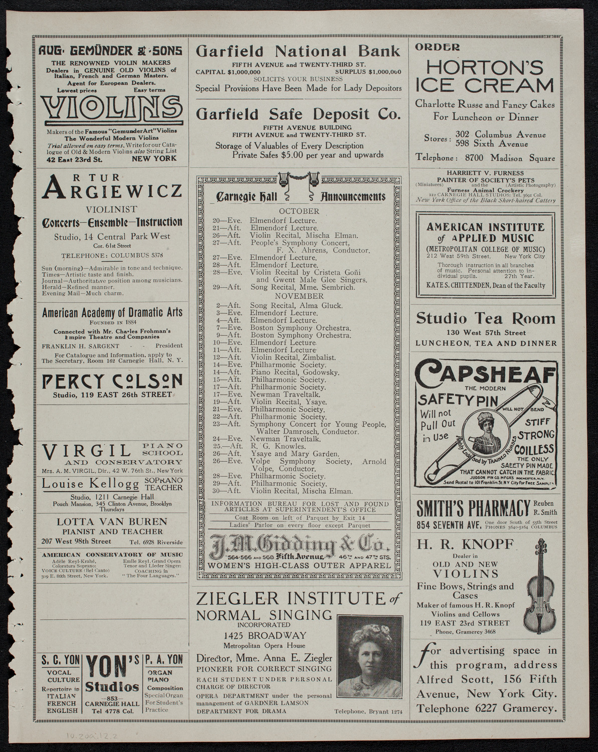 Albert Spalding, Violin, October 20, 1912, program page 3