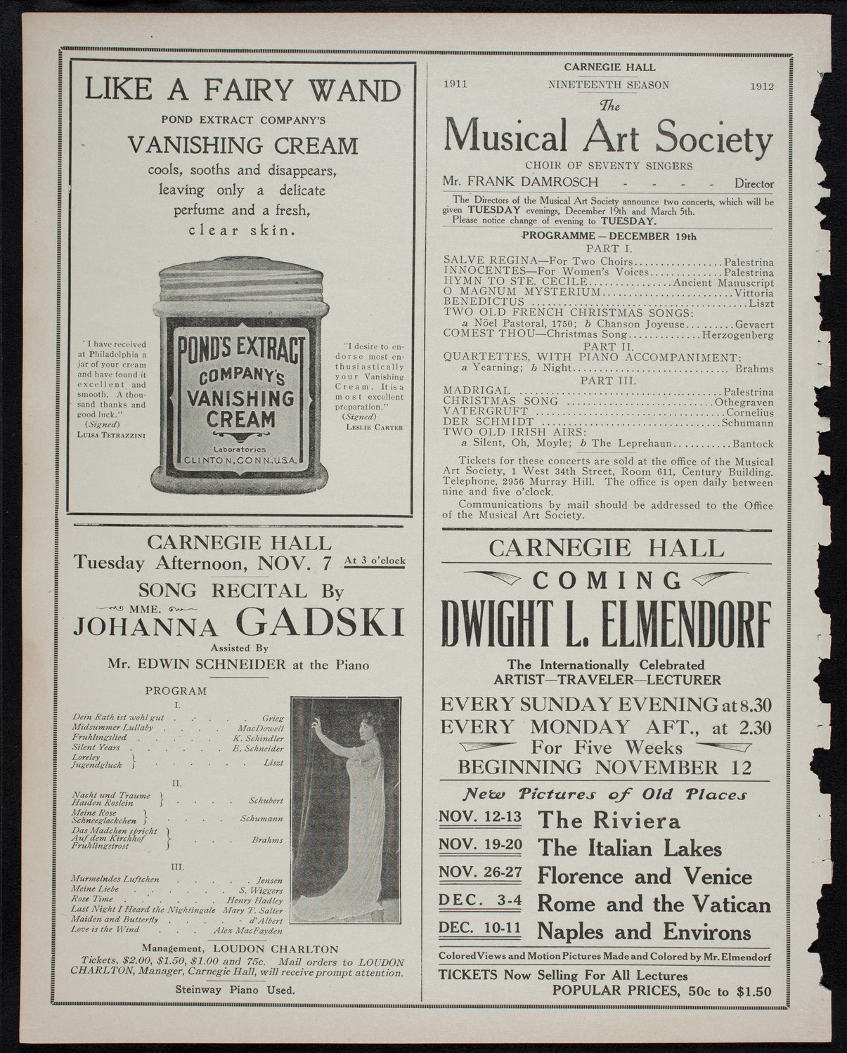 Vladimir de Pachmann, Piano, November 4, 1911, program page 8