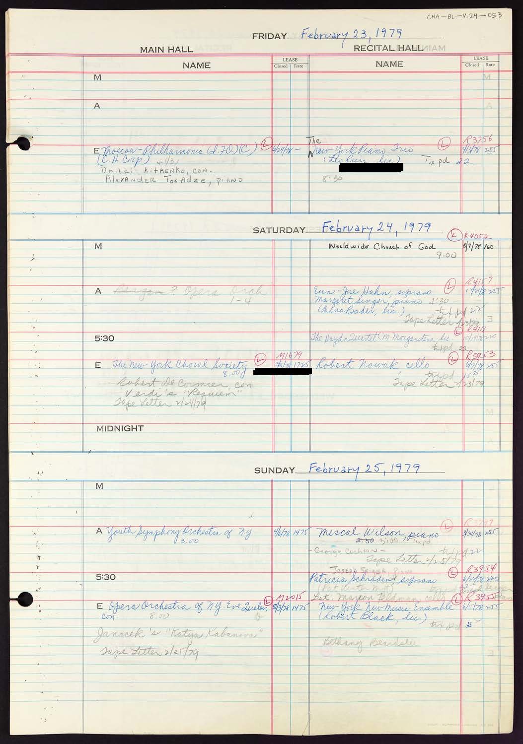 Carnegie Hall Booking Ledger, volume 24, page 53