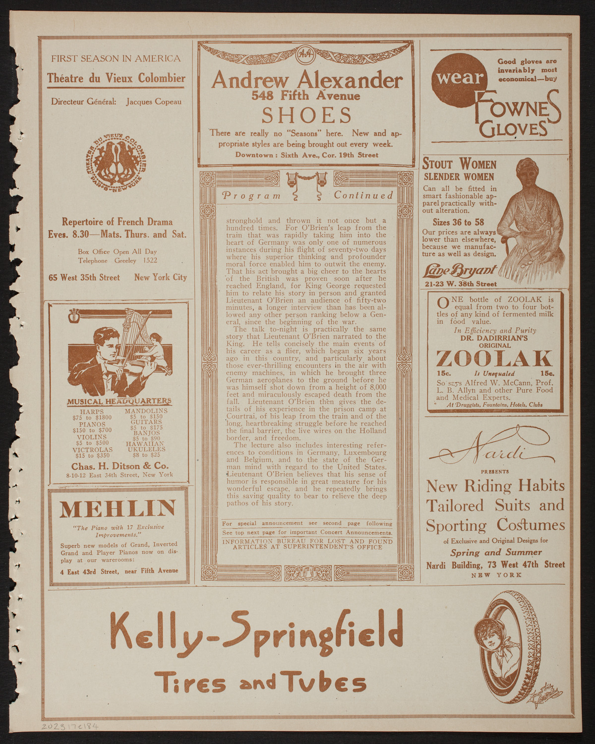 Lecture by Lieutenant Patrick Alva O'Brien, R.F.C., March 17, 1918, program page 7