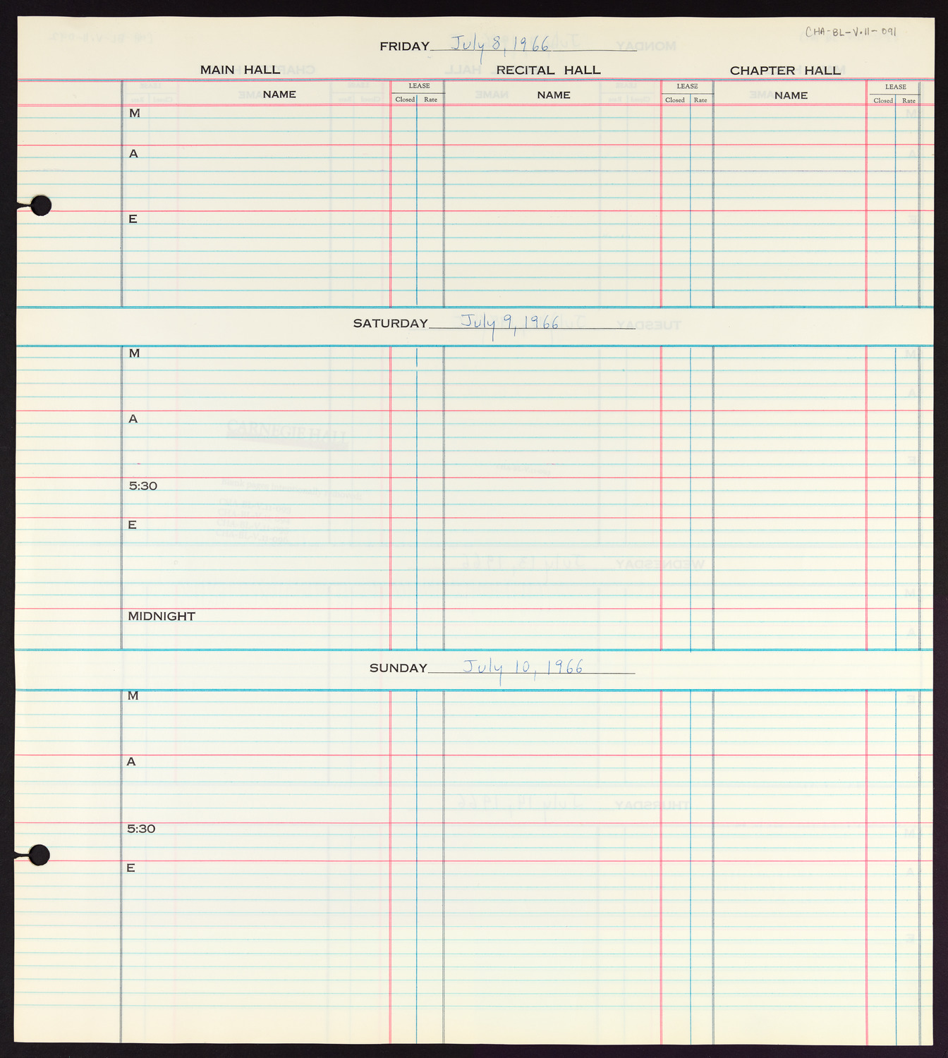 Carnegie Hall Booking Ledger, volume 11, page 91