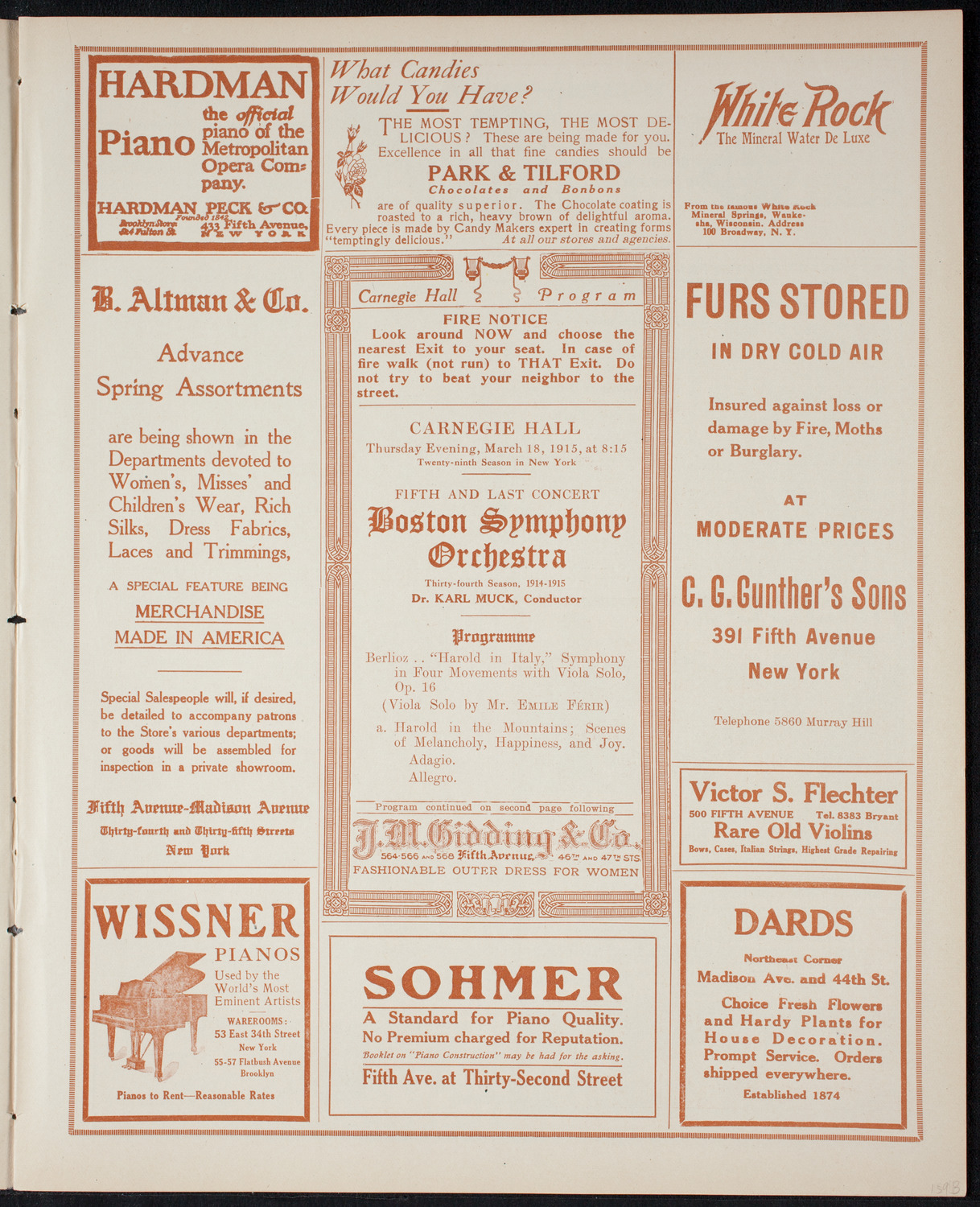 Boston Symphony Orchestra, March 18, 1915, program page 5