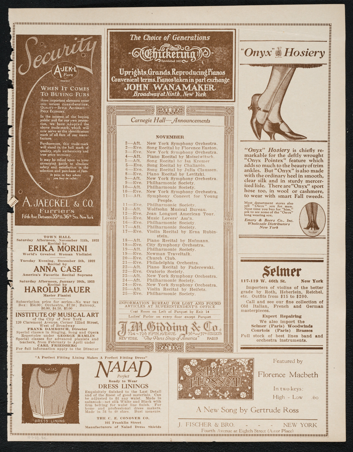 Ethel Frank, Soprano, November 1, 1922, program page 3