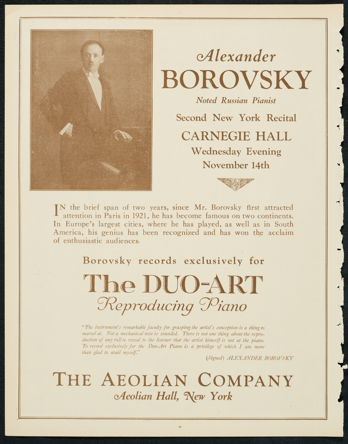 Pavel Ludikar, Bronislaw Huberman, and Alexander Borovsky, November 13, 1923, program page 2