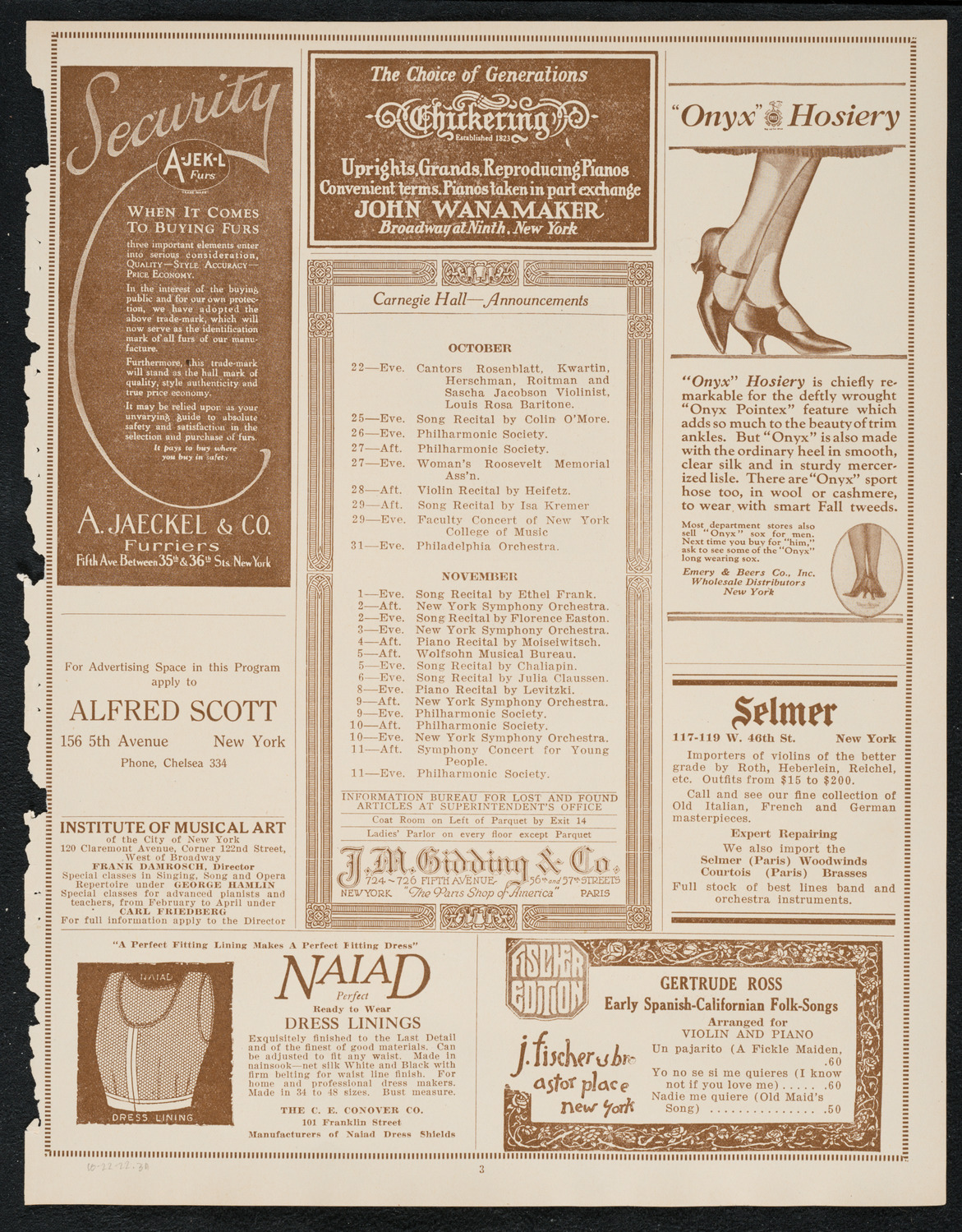 Reinald Werrenrath, Baritone, October 22, 1922, program page 3