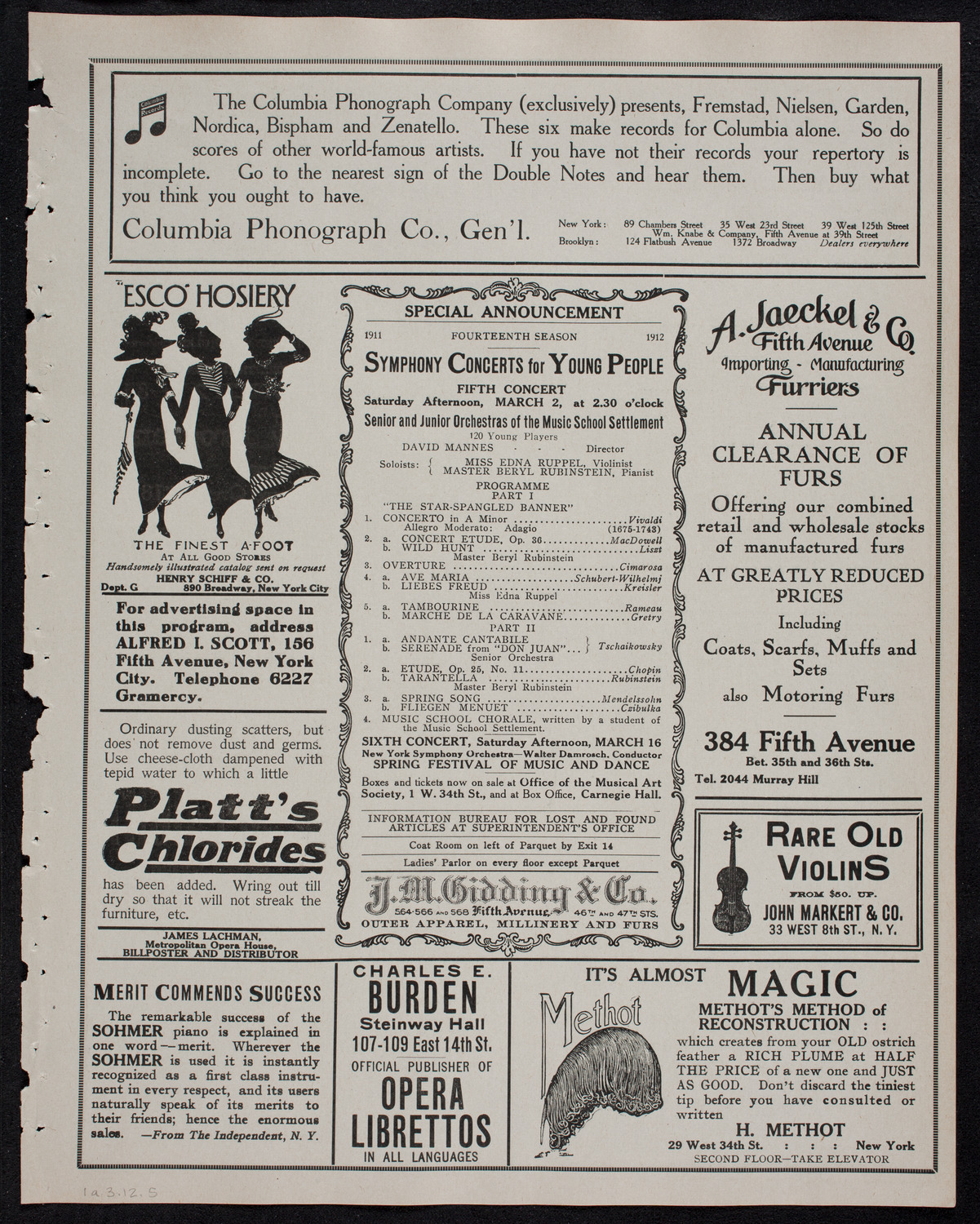 New York Philharmonic, March 1, 1912, program page 9