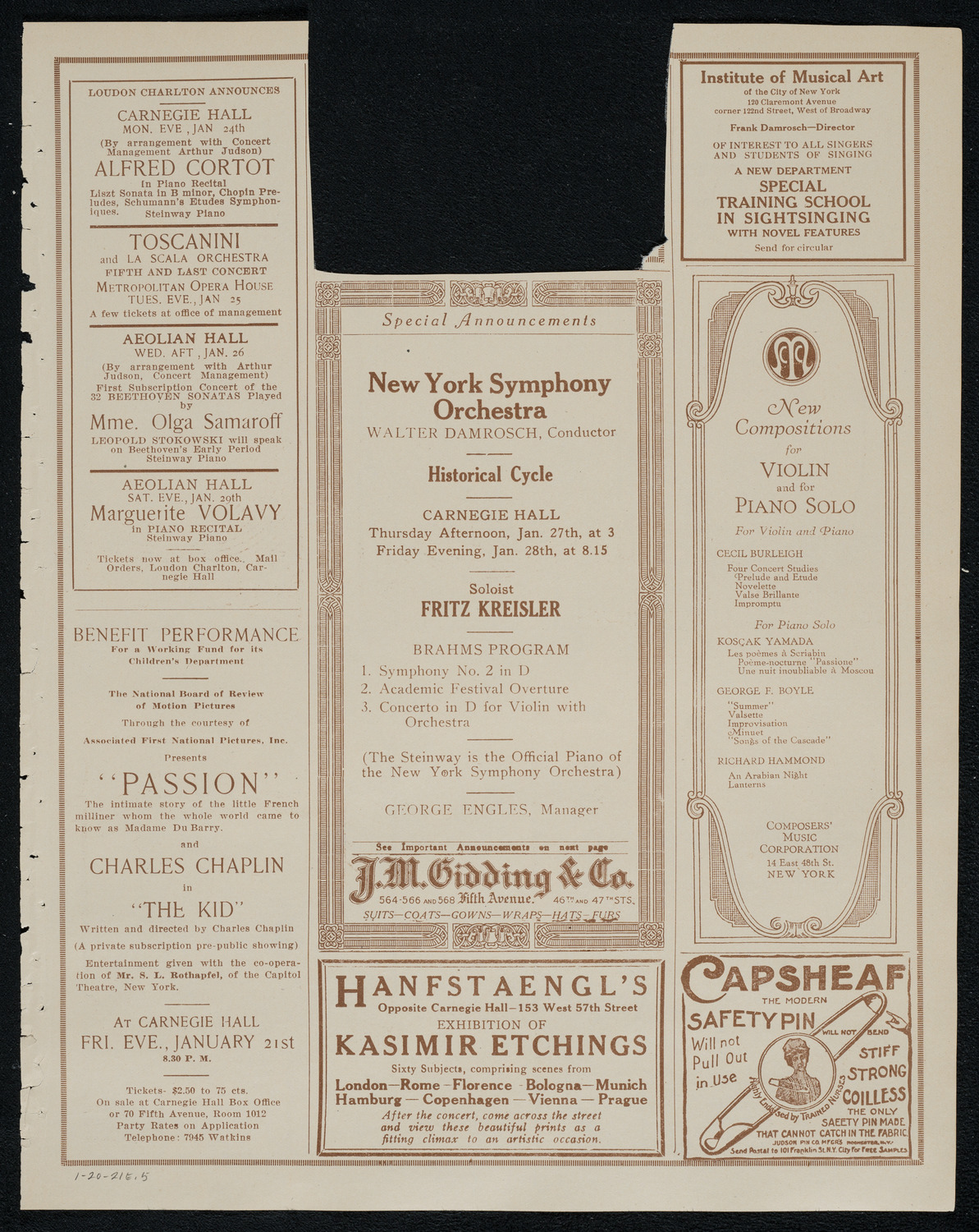 New York Philharmonic, January 20, 1921, program page 9