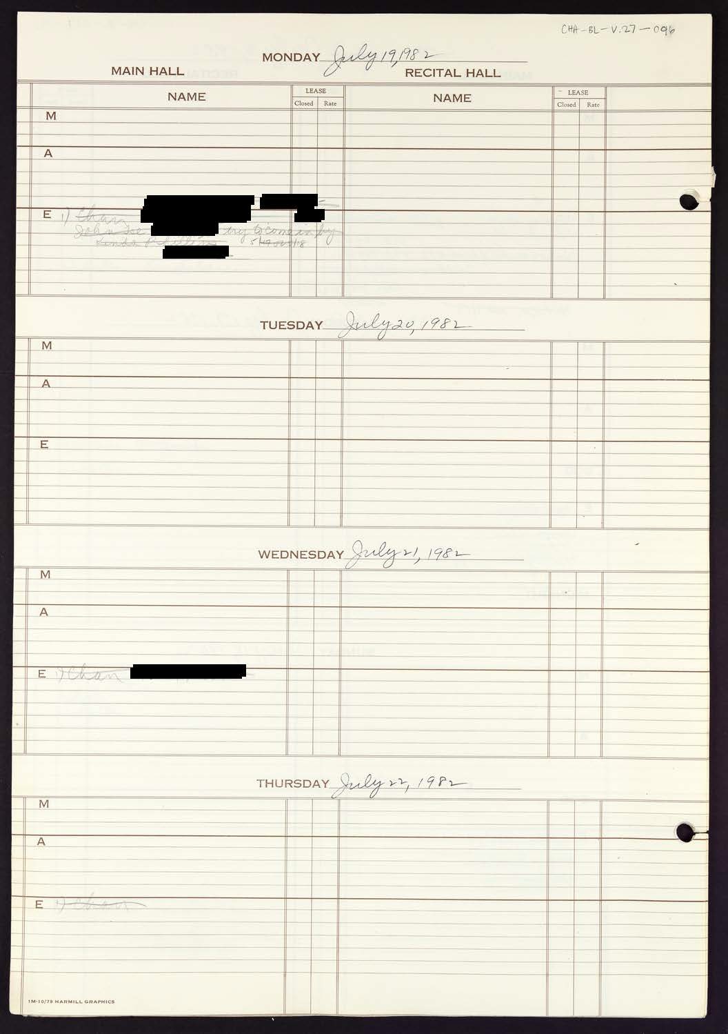 Carnegie Hall Booking Ledger, volume 27, page 96