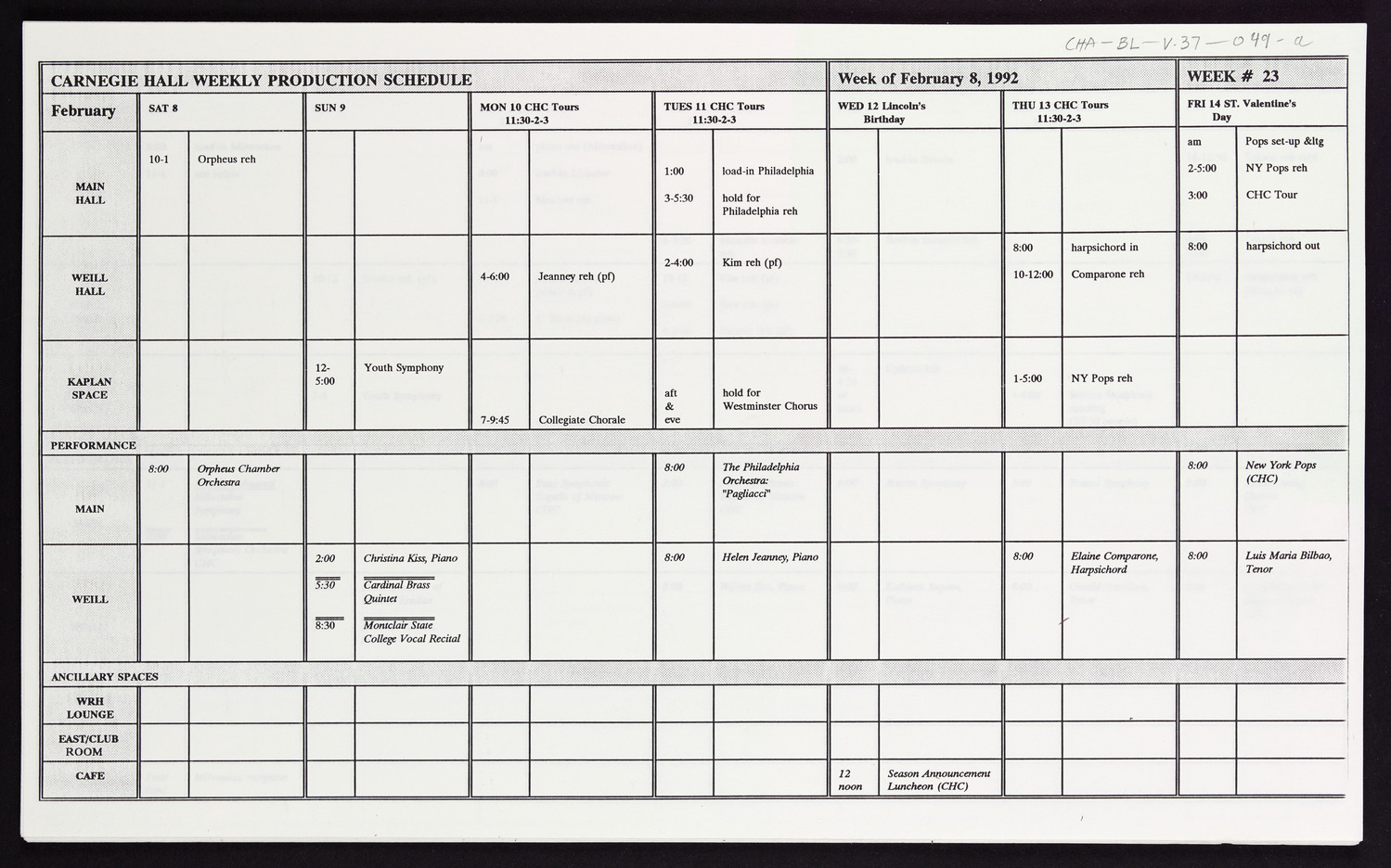 Carnegie Hall Booking Ledger, volume 37, page 49a