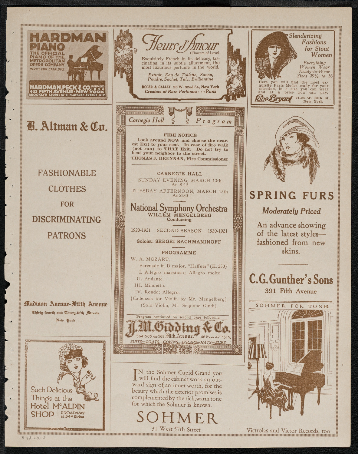 National Symphony Orchestra, March 13, 1921, program page 5