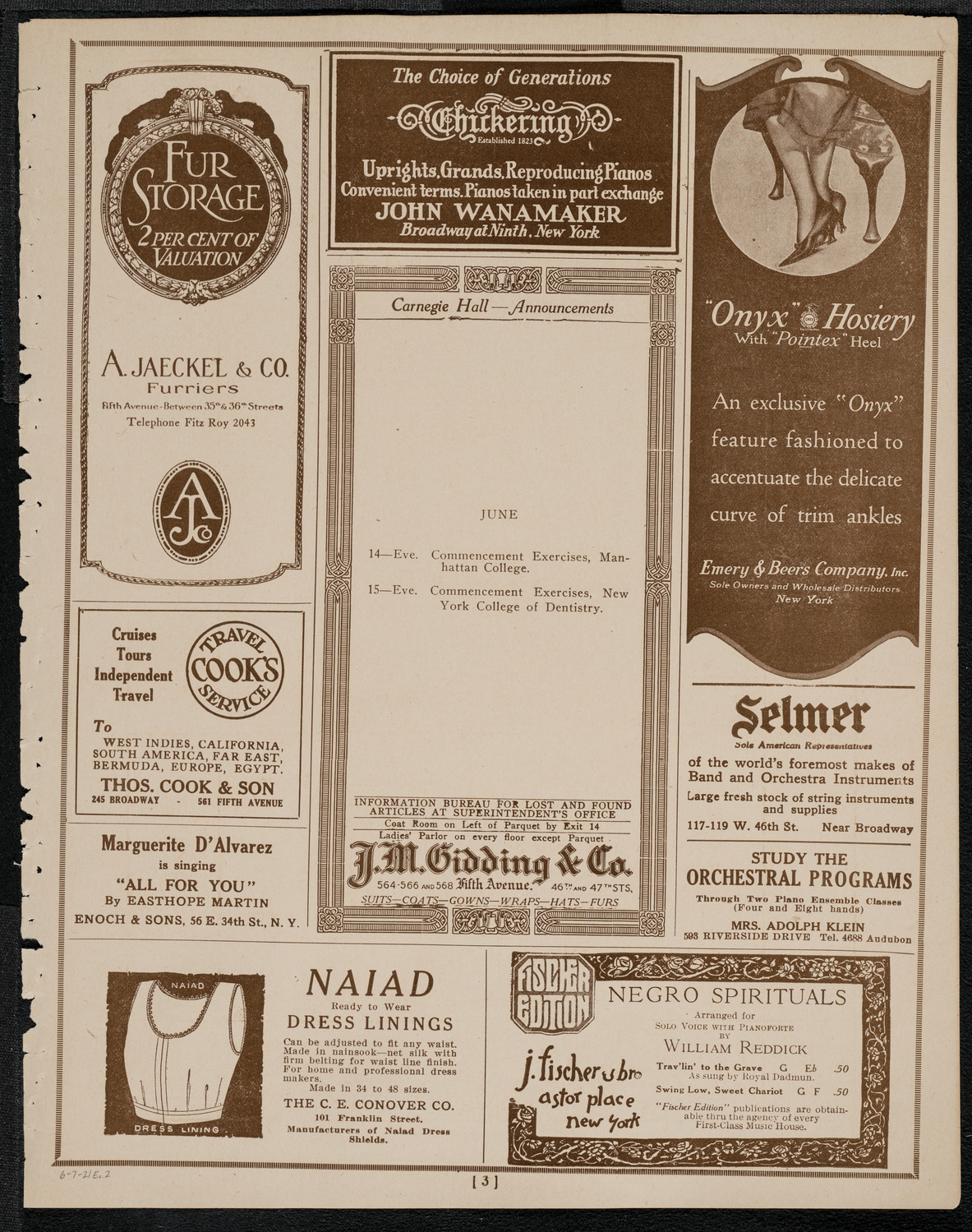 Graduation: College of Dental and Oral Surgery of New York, June 7, 1921, program page 3