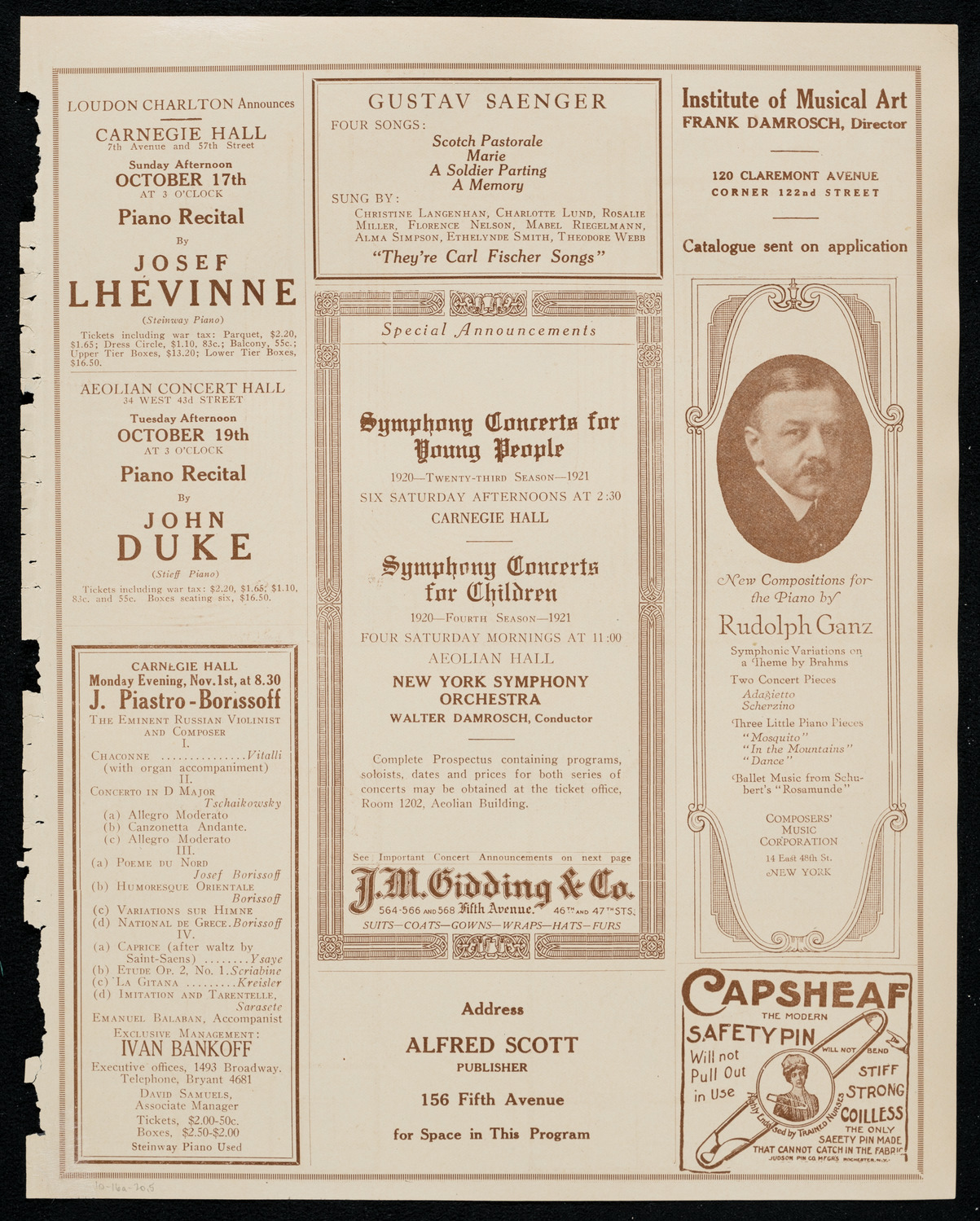 Josef Stopak, Violin, October 16, 1920, program page 9