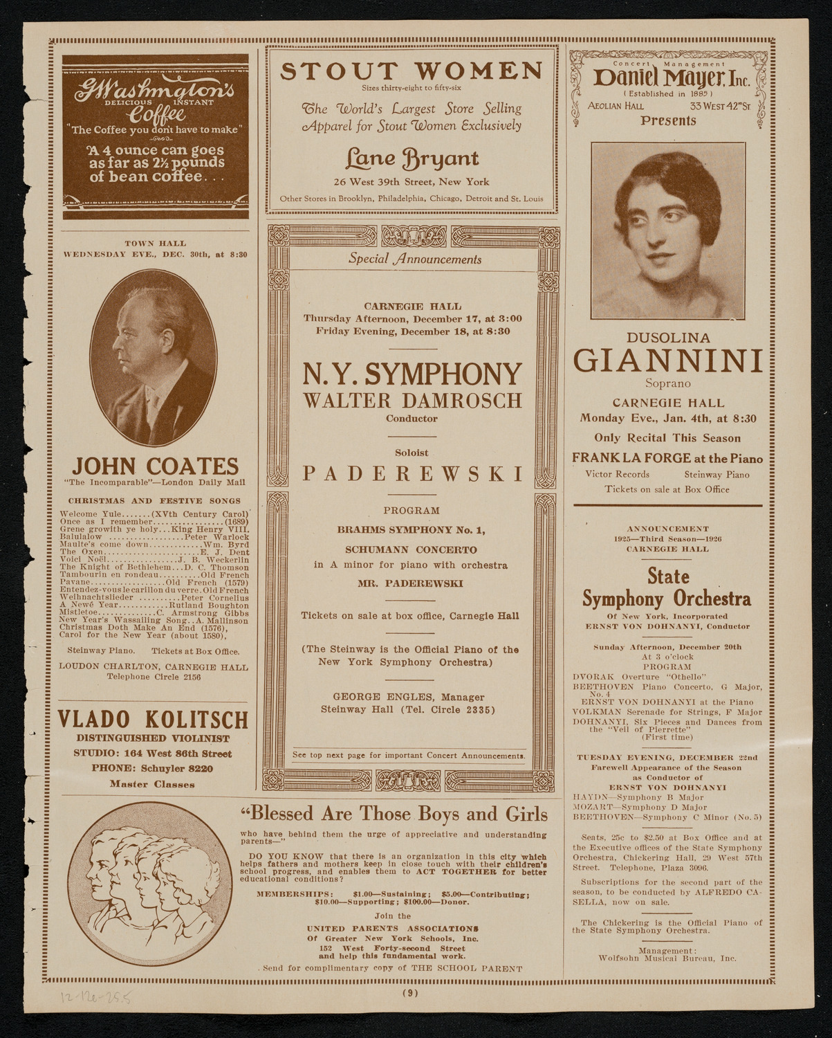 State Symphony Orchestra of New York, December 12, 1925, program page 9