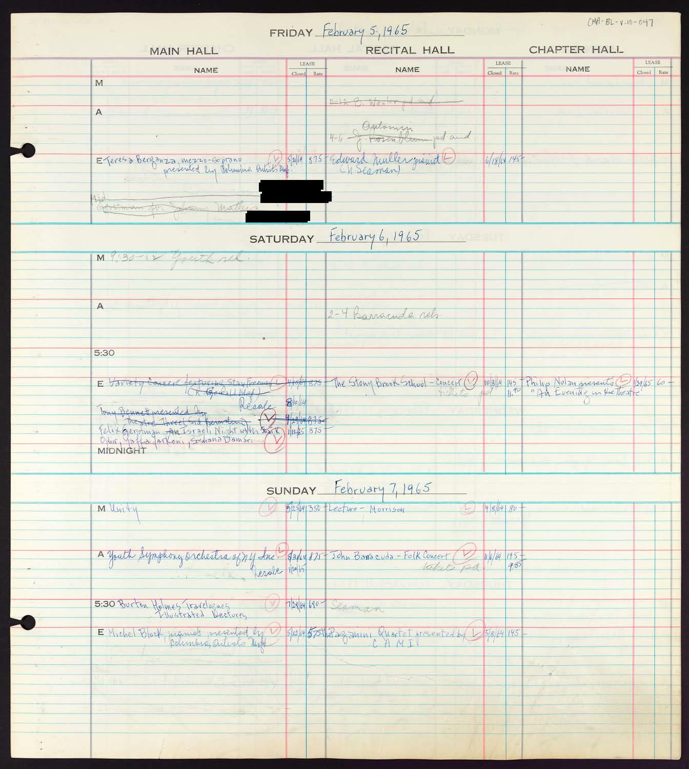 Carnegie Hall Booking Ledger, volume 10, page 47