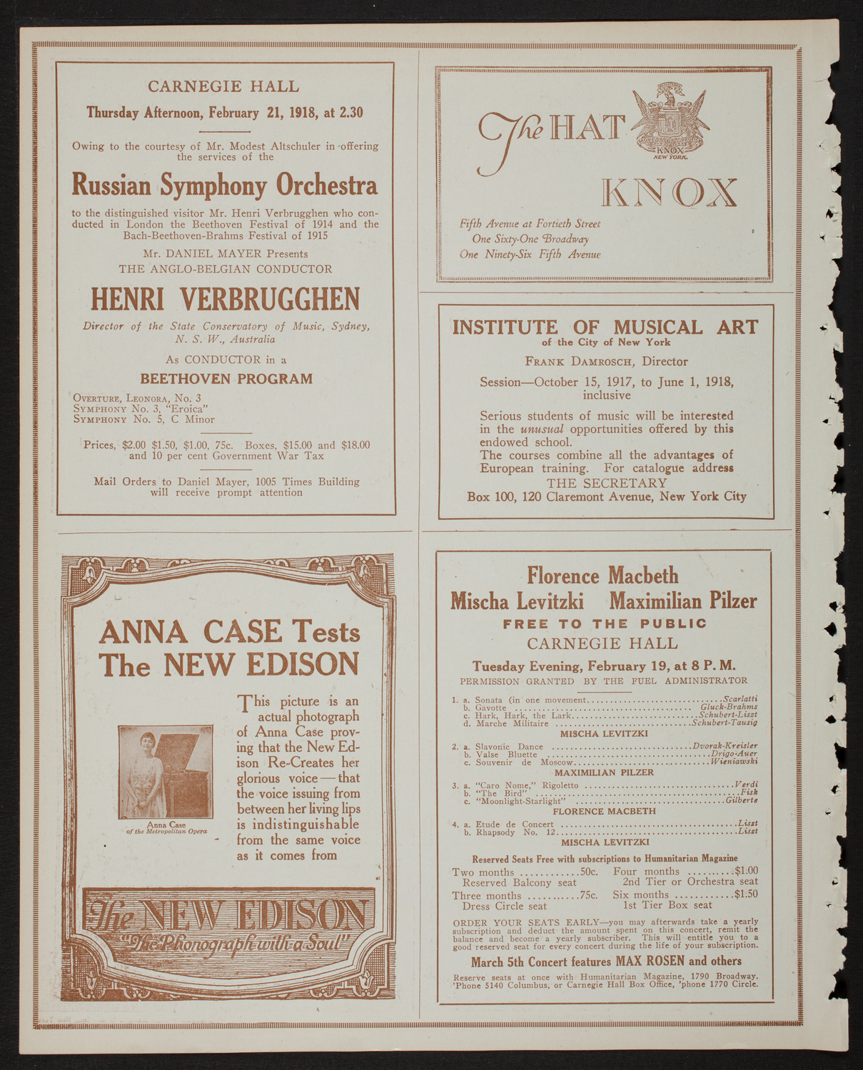 Boston Symphony Orchestra, February 16, 1918, program page 2