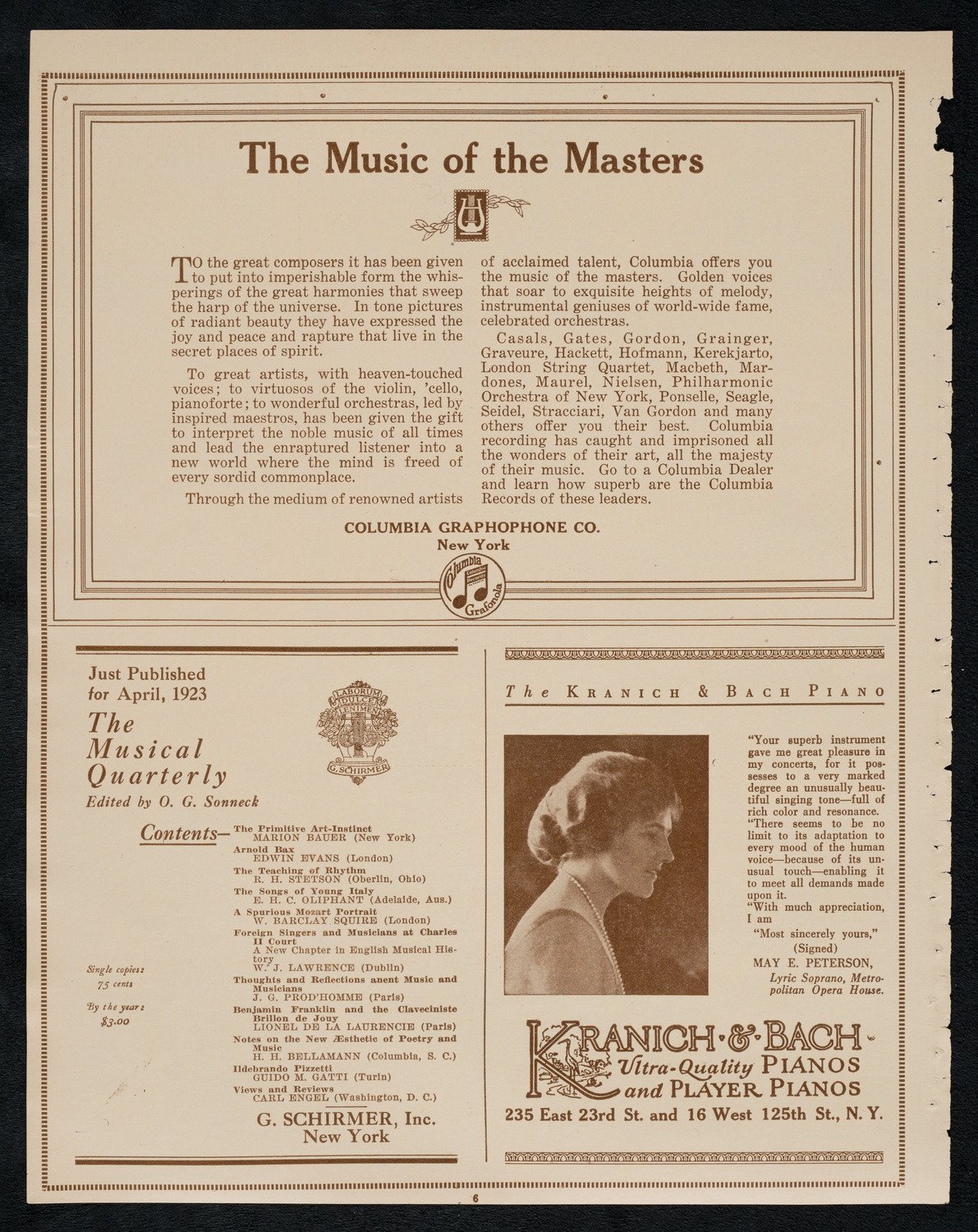 Fritz Kreisler, Violin, April 1, 1923, program page 6