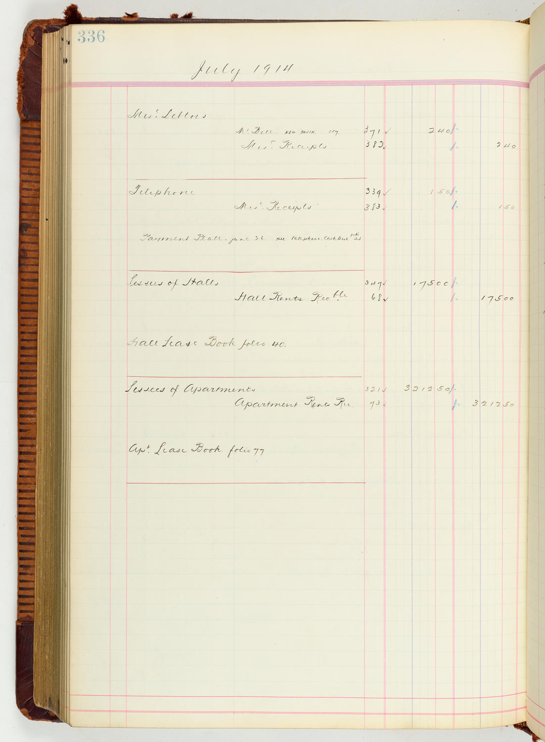 Music Hall Accounting Ledger Journal, volume 7, page 336