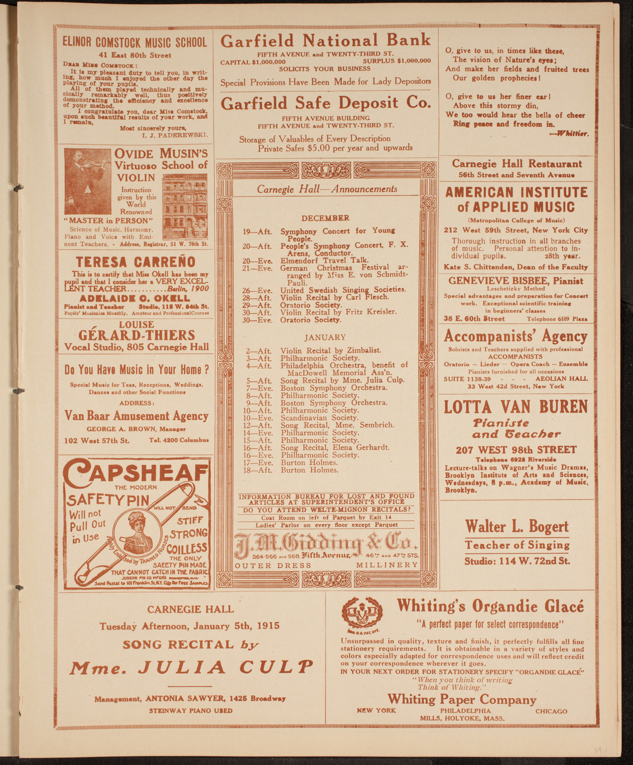 New York Philharmonic, December 18, 1914, program page 3
