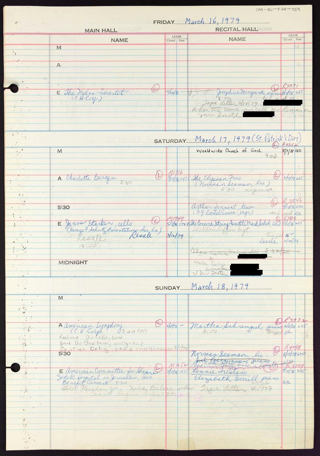 Carnegie Hall Booking Ledger, volume 24, page 59