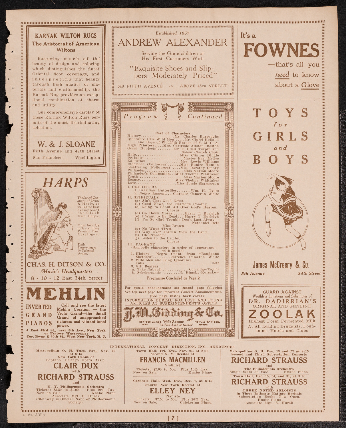 The Open Door—A Negro Pageant with Music, November 22, 1921, program page 7