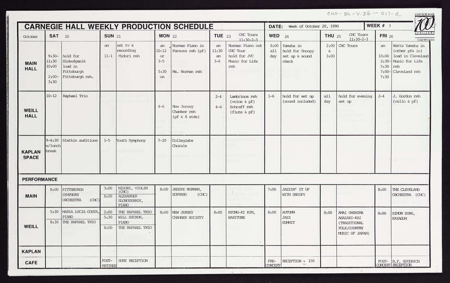 Carnegie Hall Booking Ledger, volume 36, page 17a