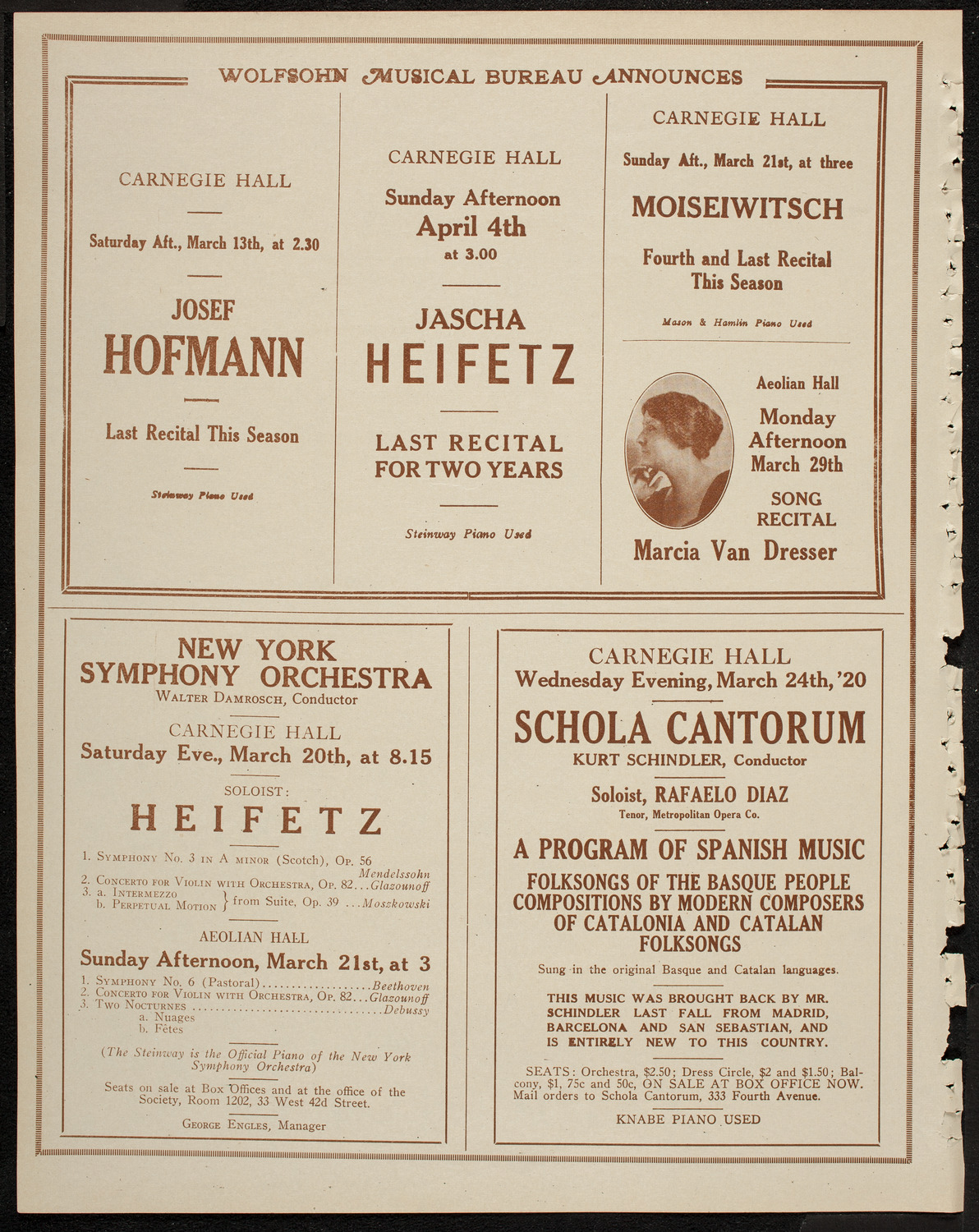 Reception and Concert for Benjamin Schlesinger, March 12, 1920, program page 8