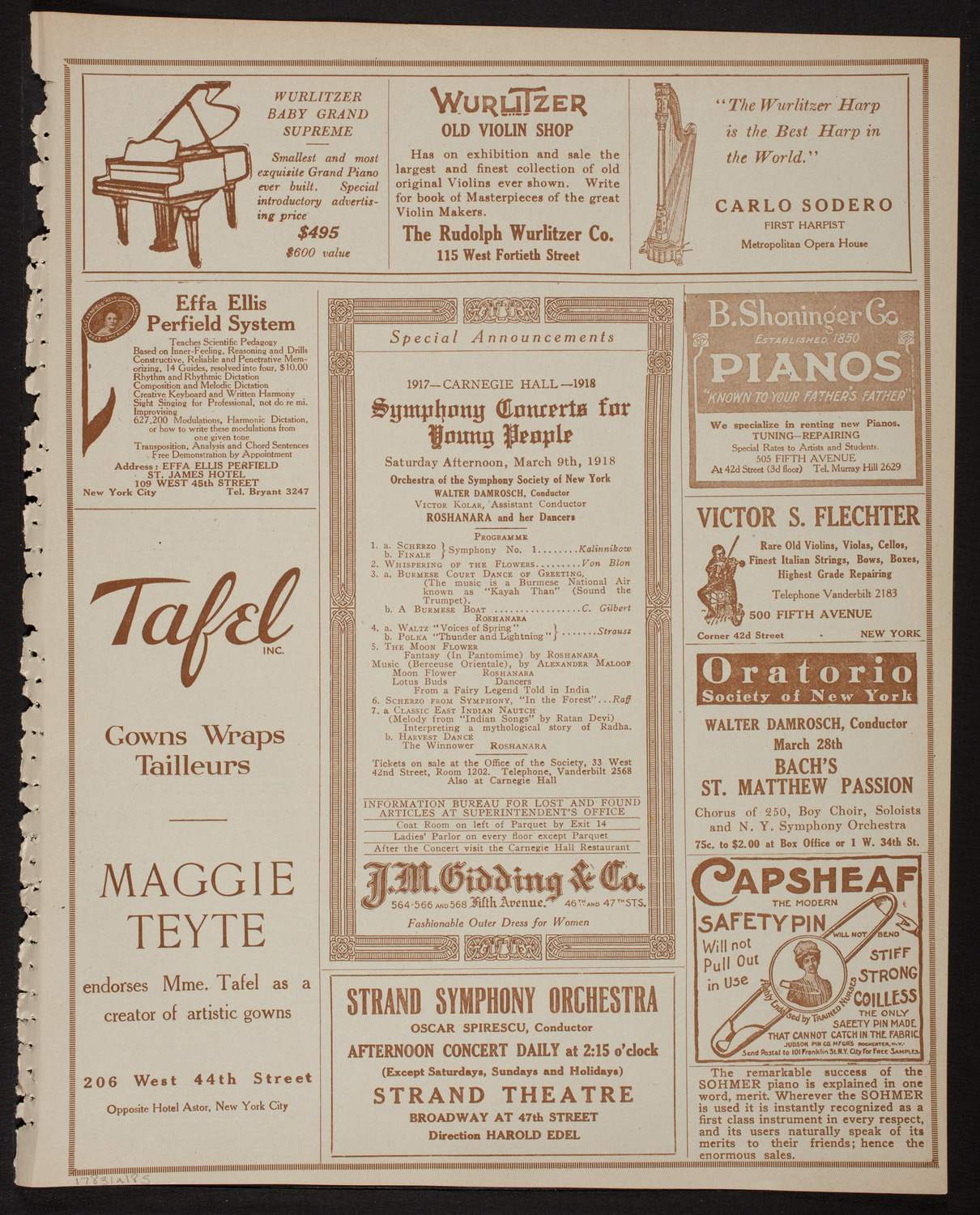 New York Philharmonic, March 1, 1918, program page 9