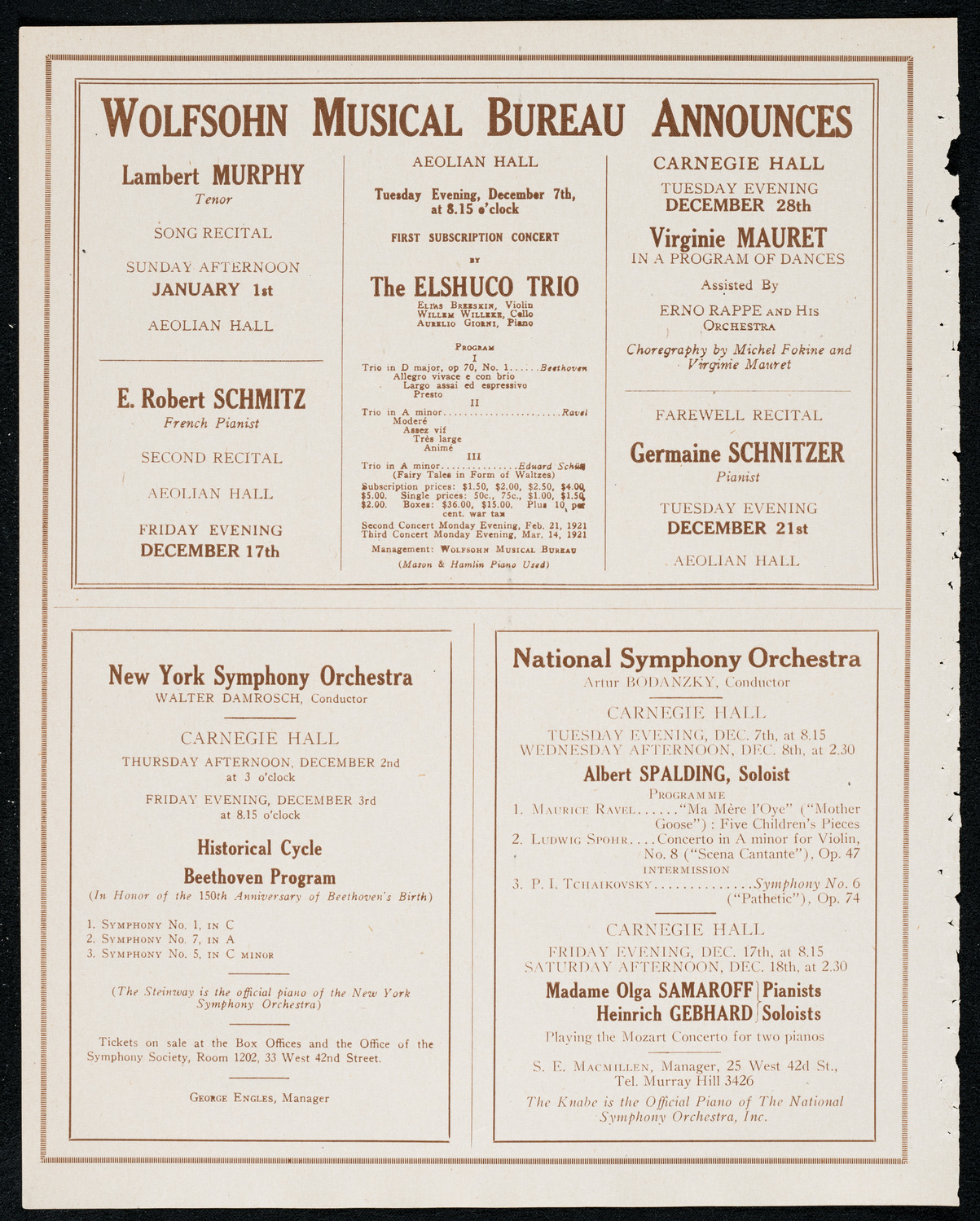Philadelphia Orchestra, November 30, 1920, program page 8