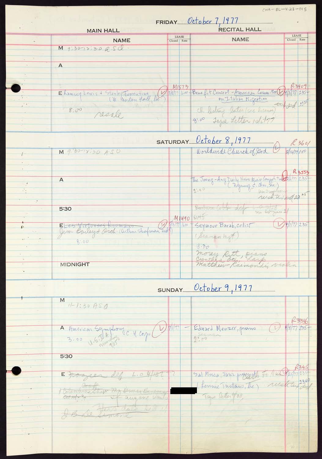 Carnegie Hall Booking Ledger, volume 23, page 15