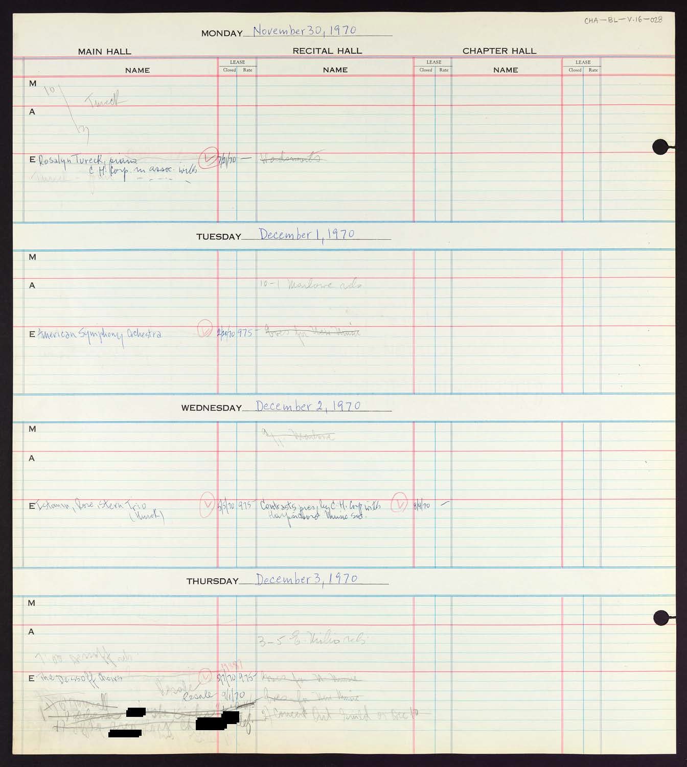 Carnegie Hall Booking Ledger, volume 16, page 28